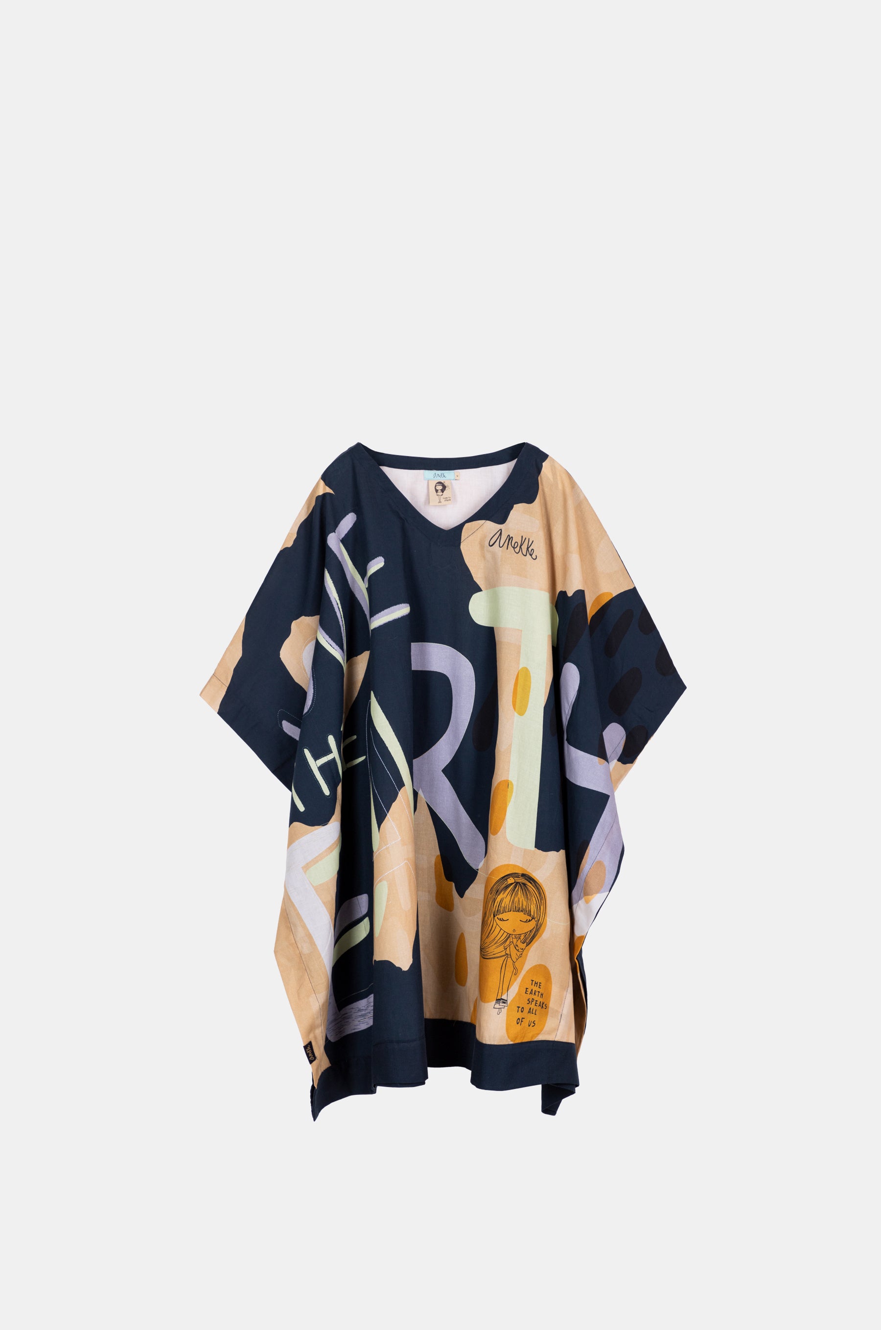 Kaftan à imprimé bleu marine