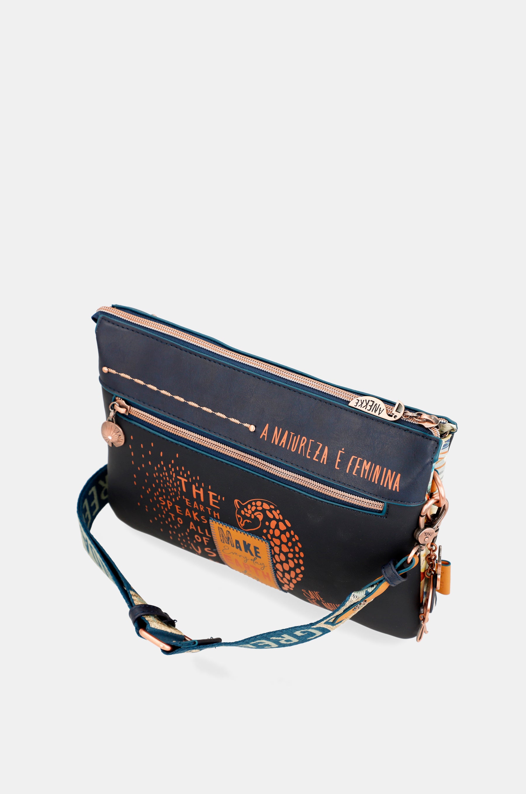 Nature Pachamama Navy Blue Crossbody Sac avec 2 compartiments