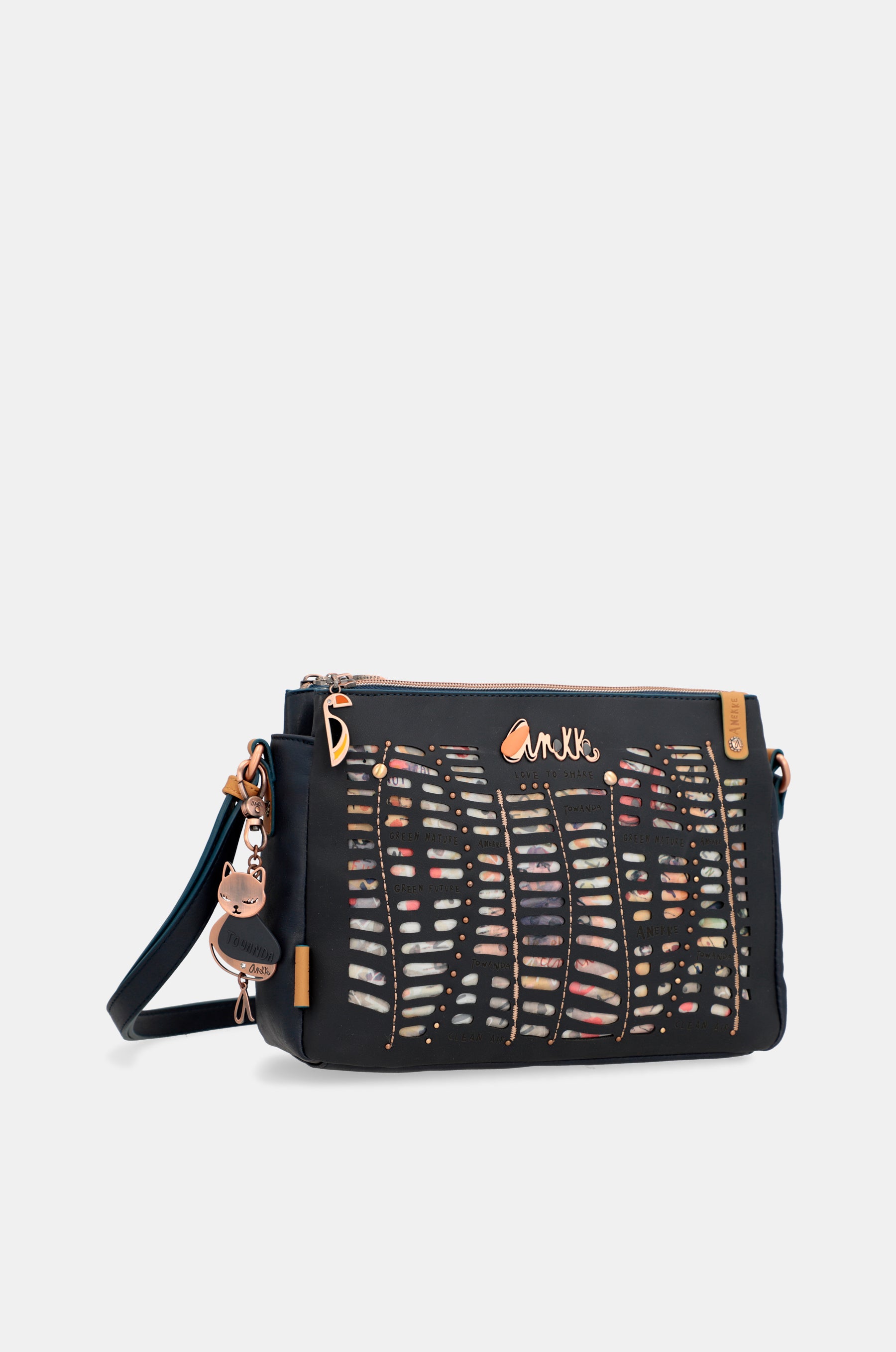 Nature Pachamama Navy Blue Crossbody Sac avec trois compartiments