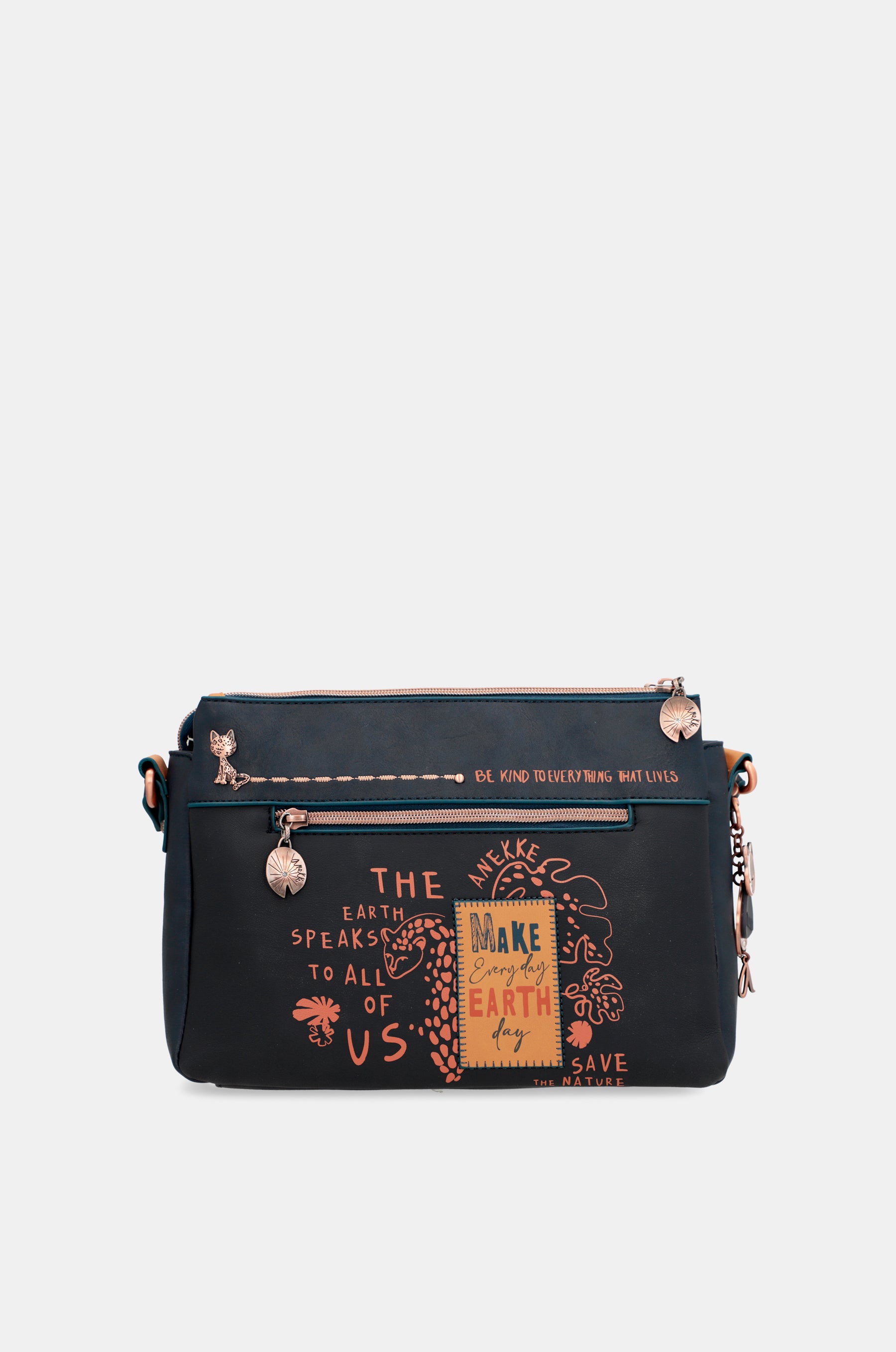 Nature Pachamama Navy Blue Crossbody Sac avec trois compartiments