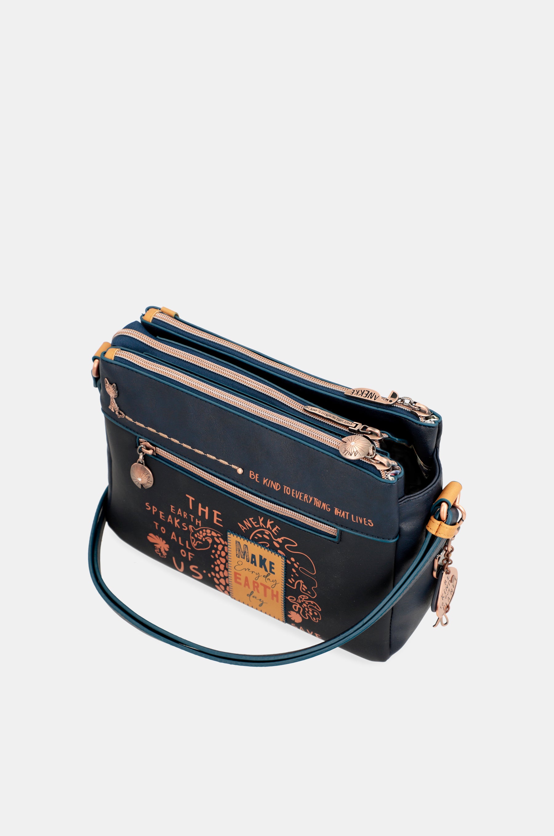 Nature Pachamama Navy Blue Crossbody Sac avec trois compartiments