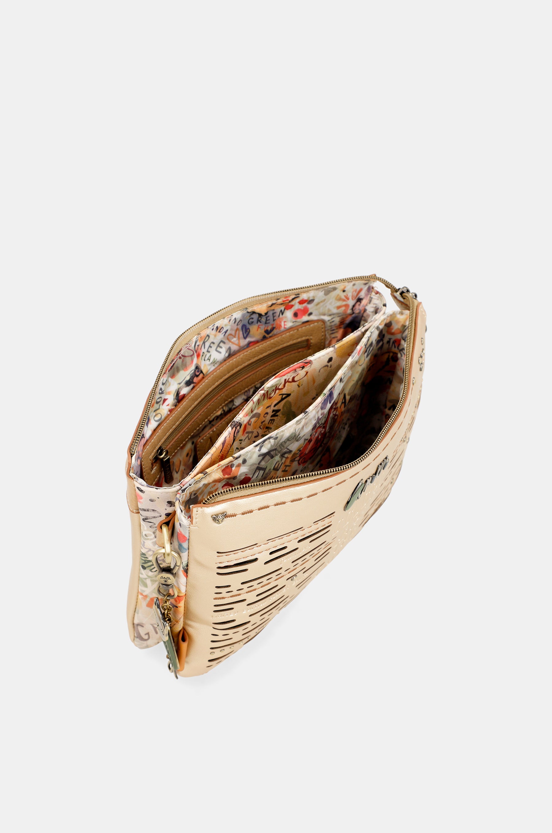 Nature Pachamama Golden Crossbody Sac avec deux compartiments