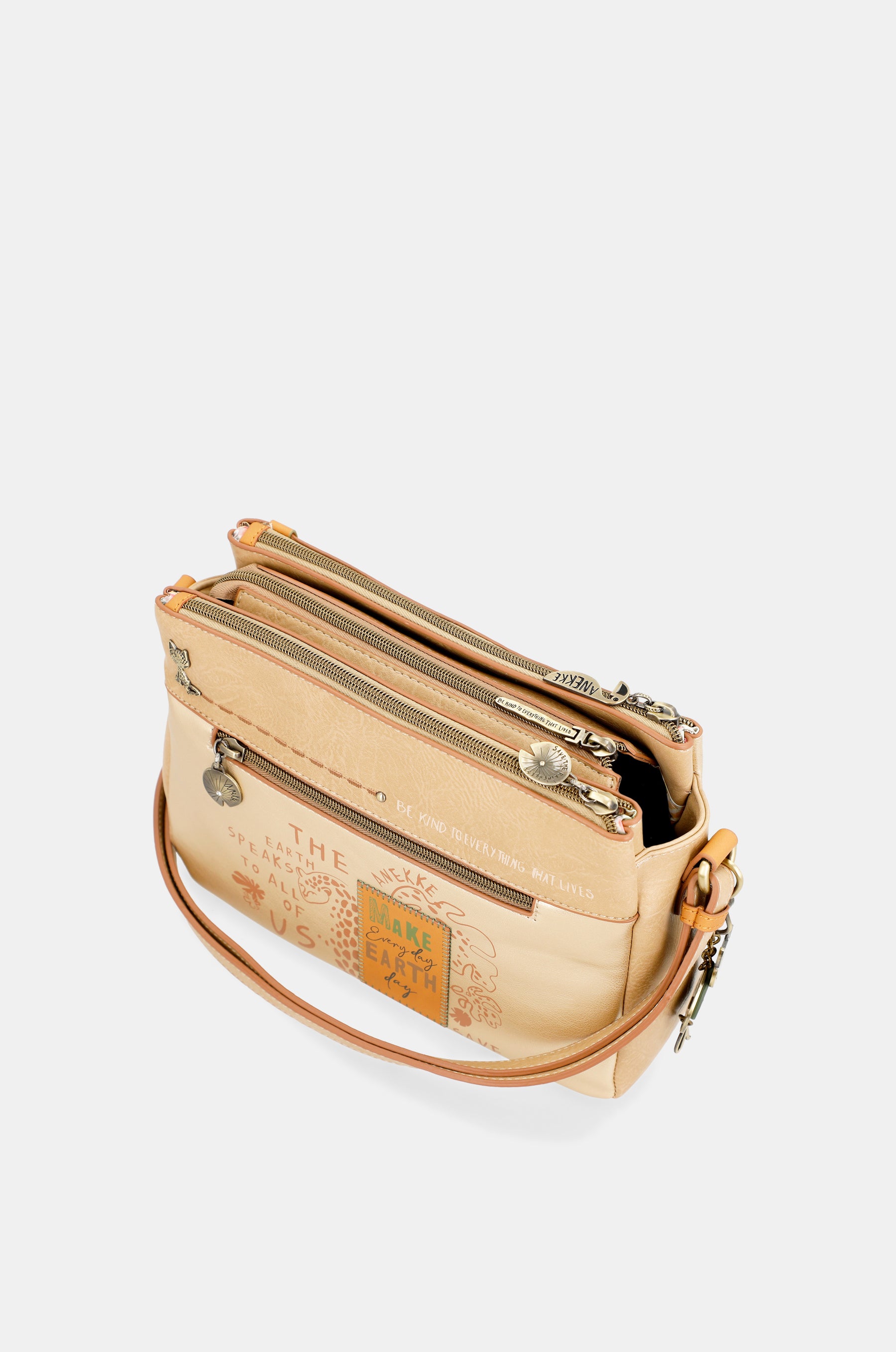 Nature Pachamama Golden Crossbody Sac avec trois compartiments