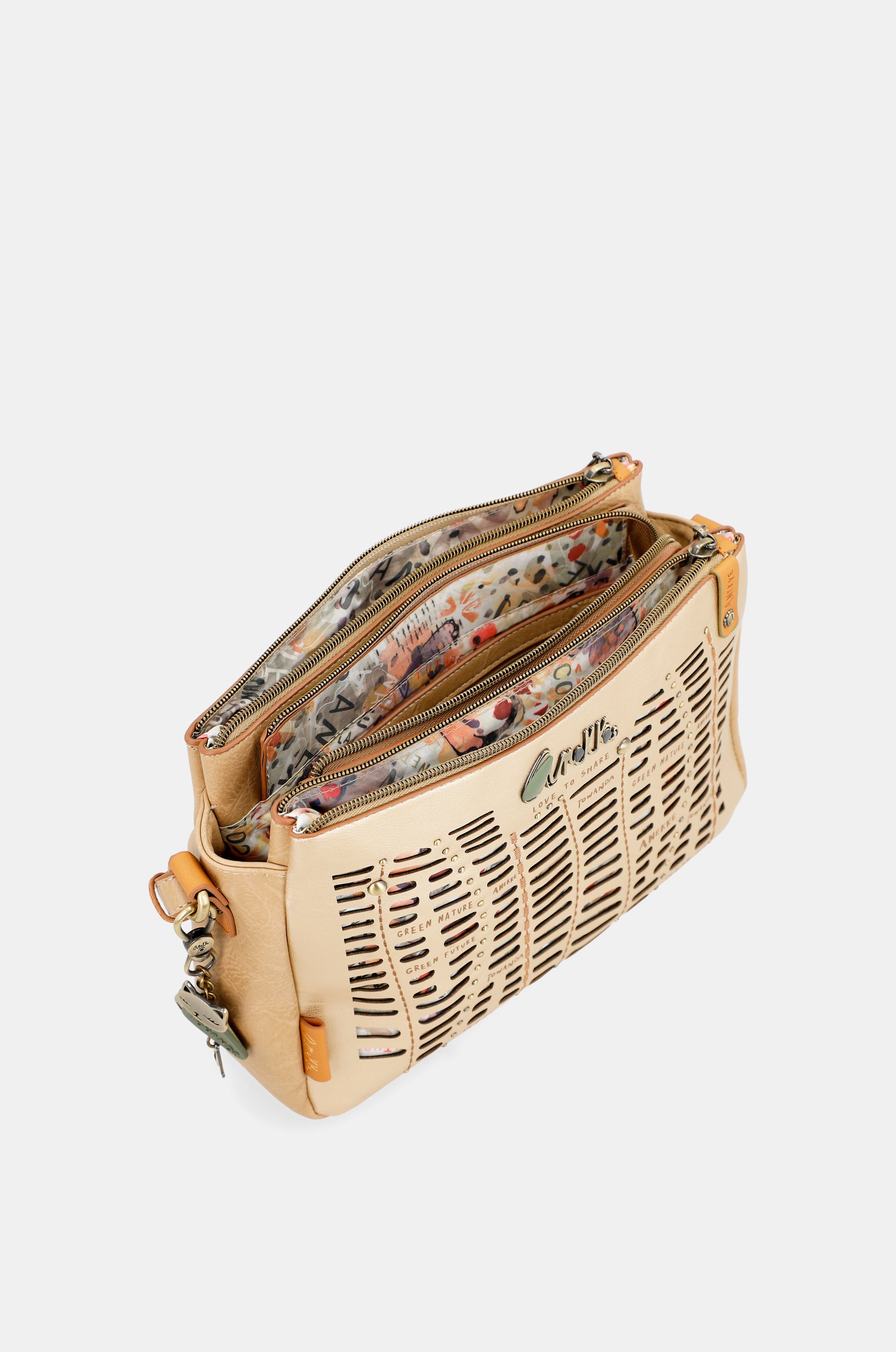 Nature Pachamama Golden Crossbody Sac avec trois compartiments