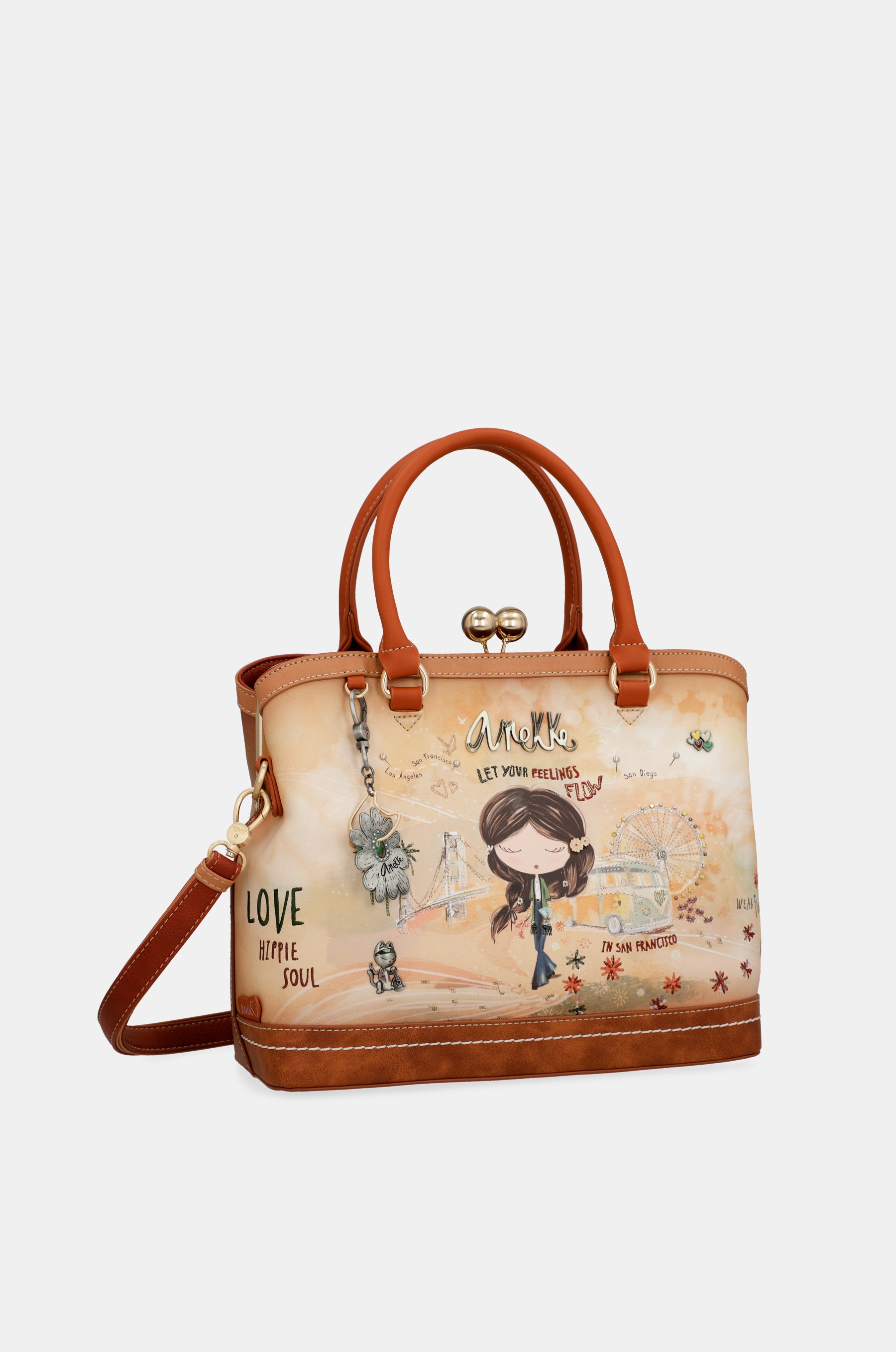 Sac à fermeture porte-monnaie camel Peace & Love