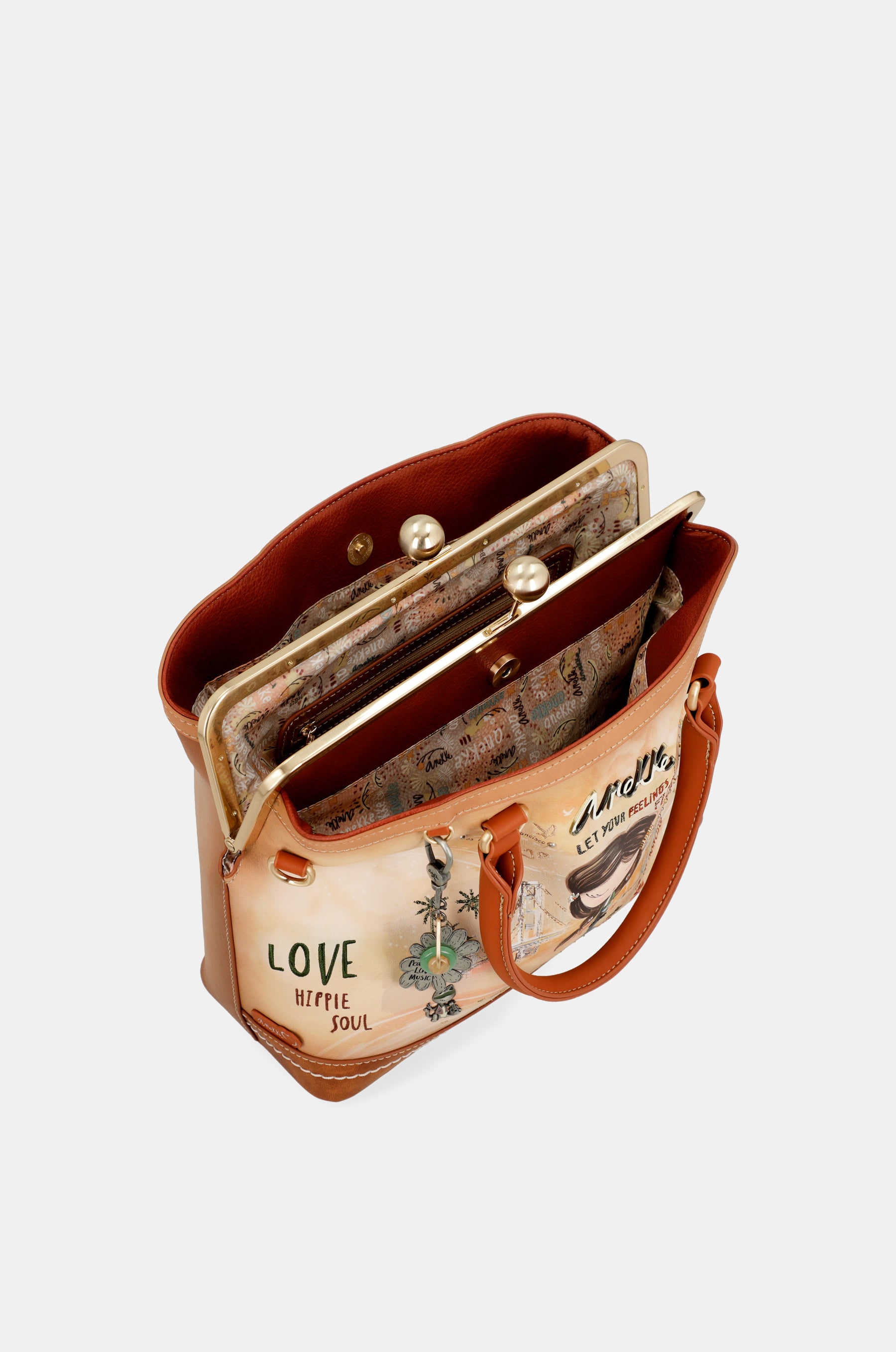 Sac à fermeture porte-monnaie camel Peace & Love