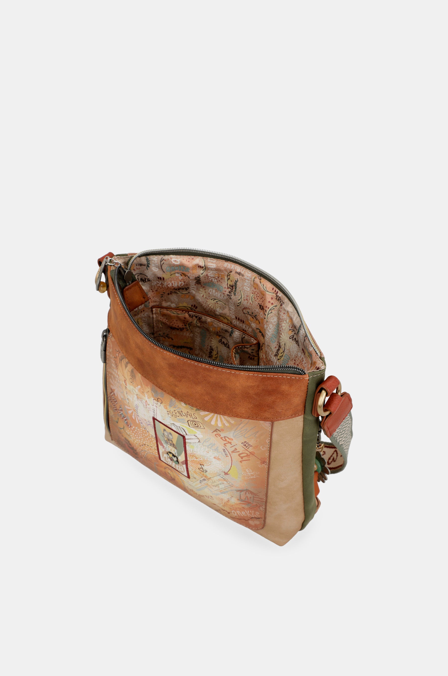 Sac bandoulière carré camel Peace & Love