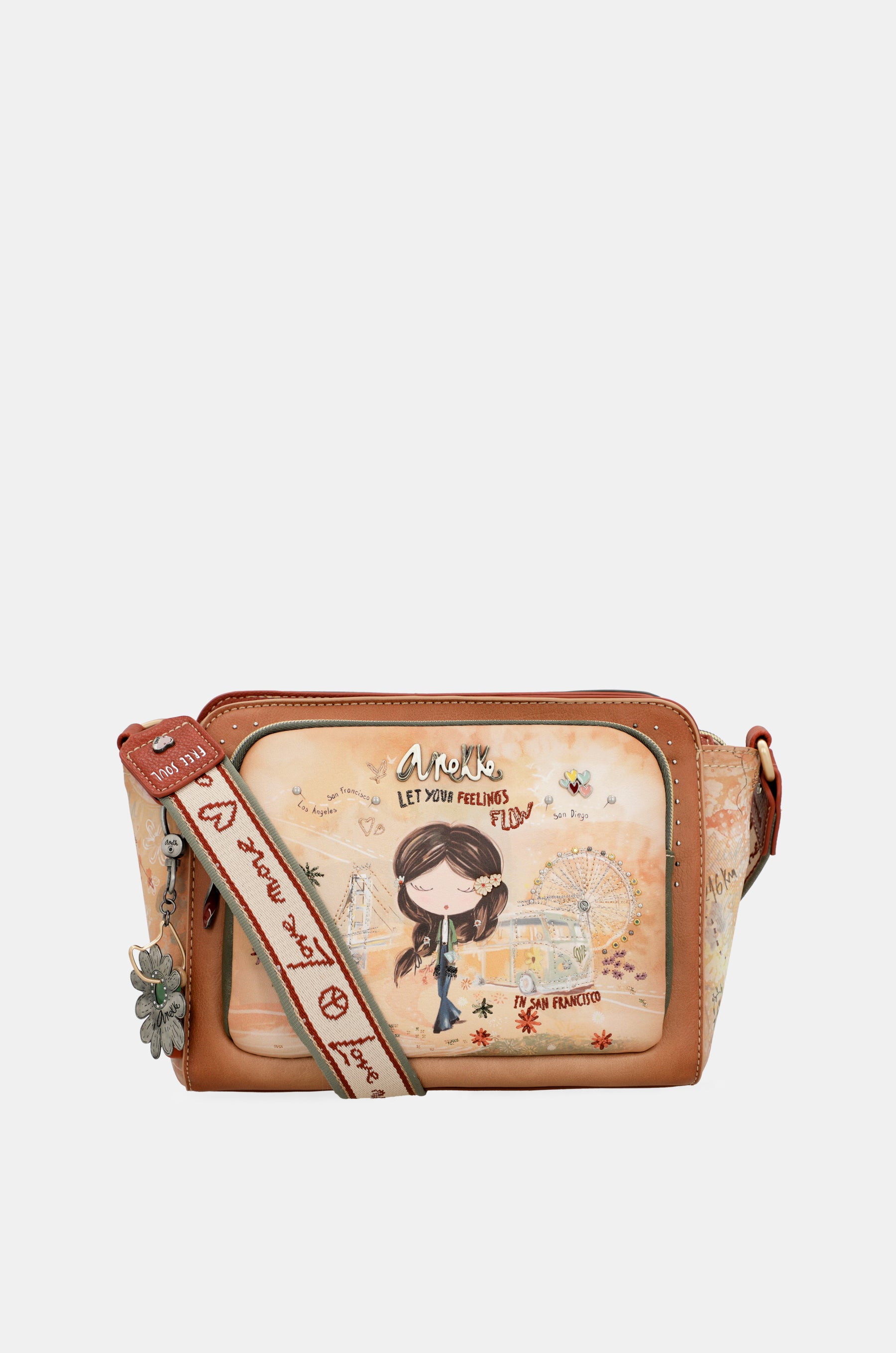 Sac bandoulière rectangulaire camel Peace & Love