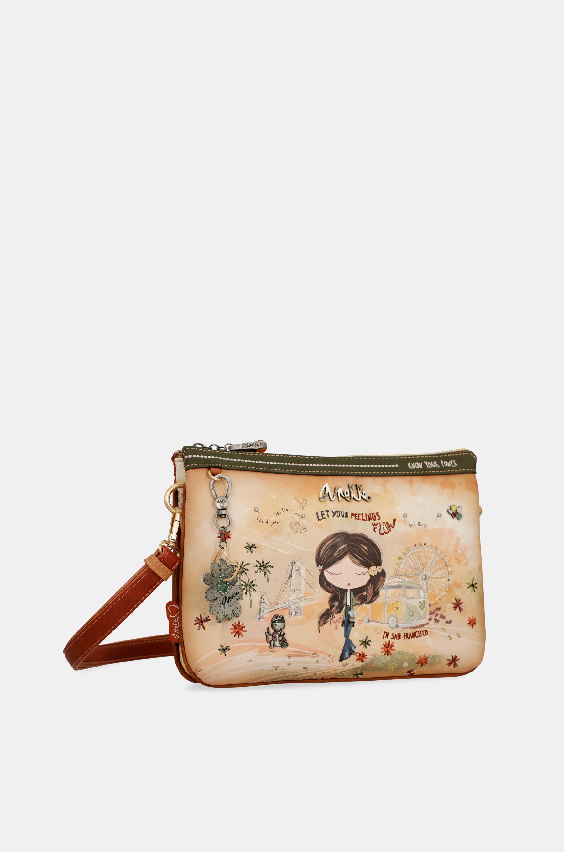 Sac bandoulière imprimé camel Peace & Love