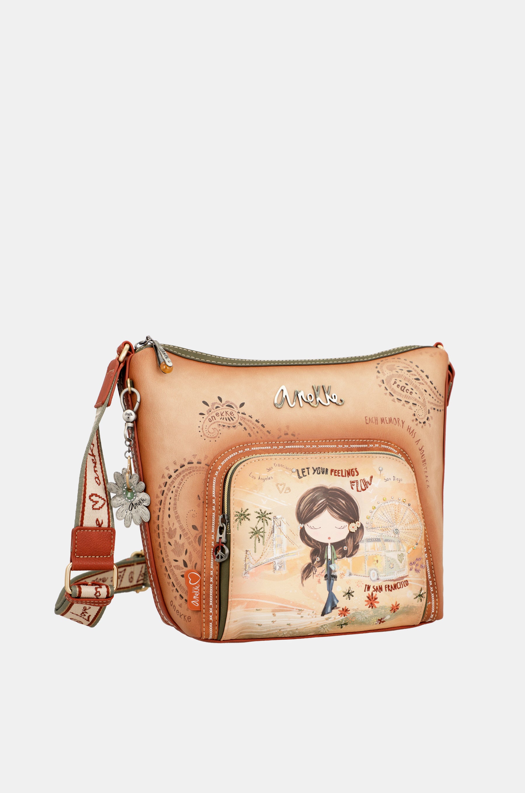 Sac bandoulière grand format camel Peace & Love