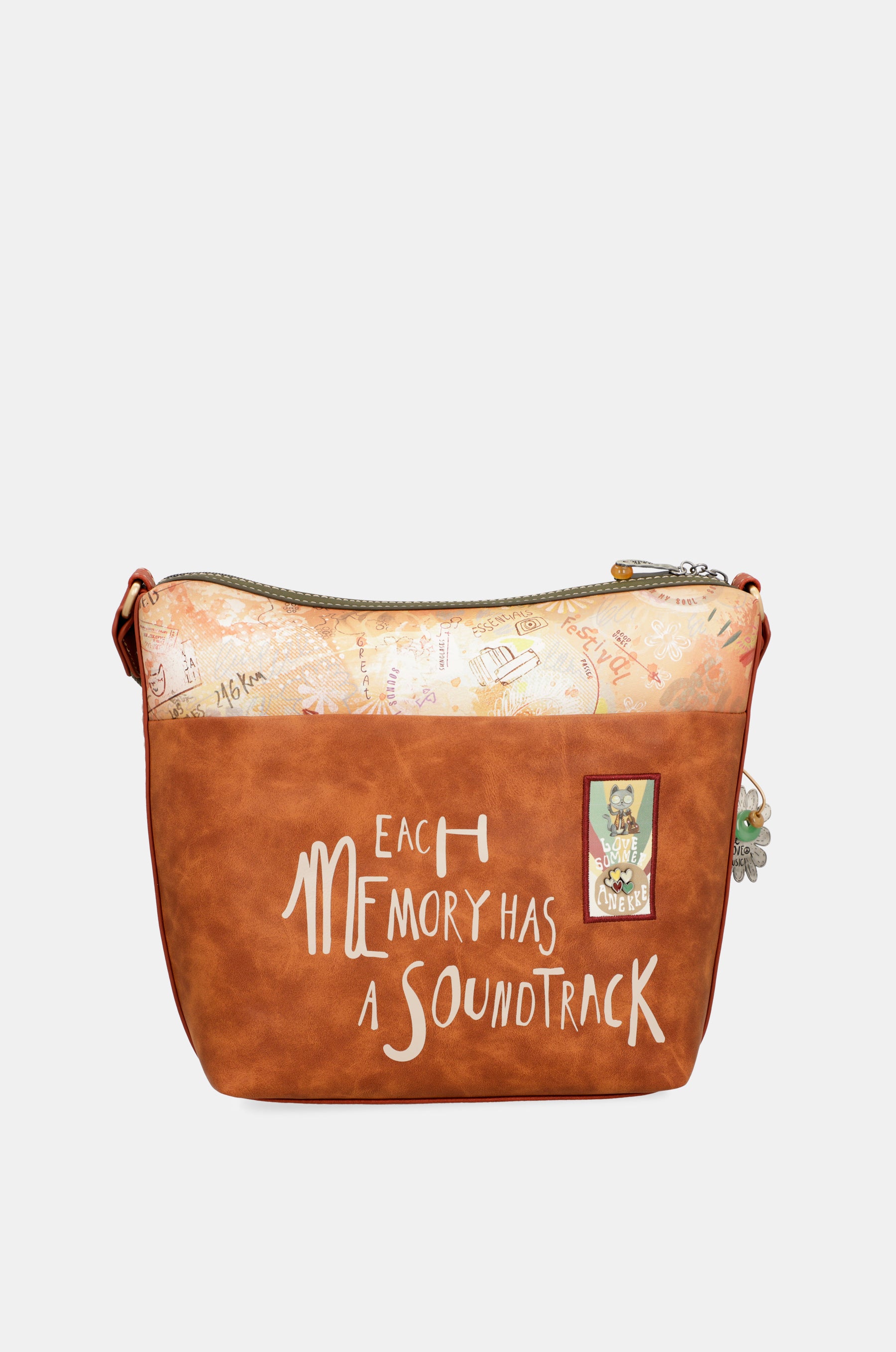 Sac bandoulière grand format camel Peace & Love
