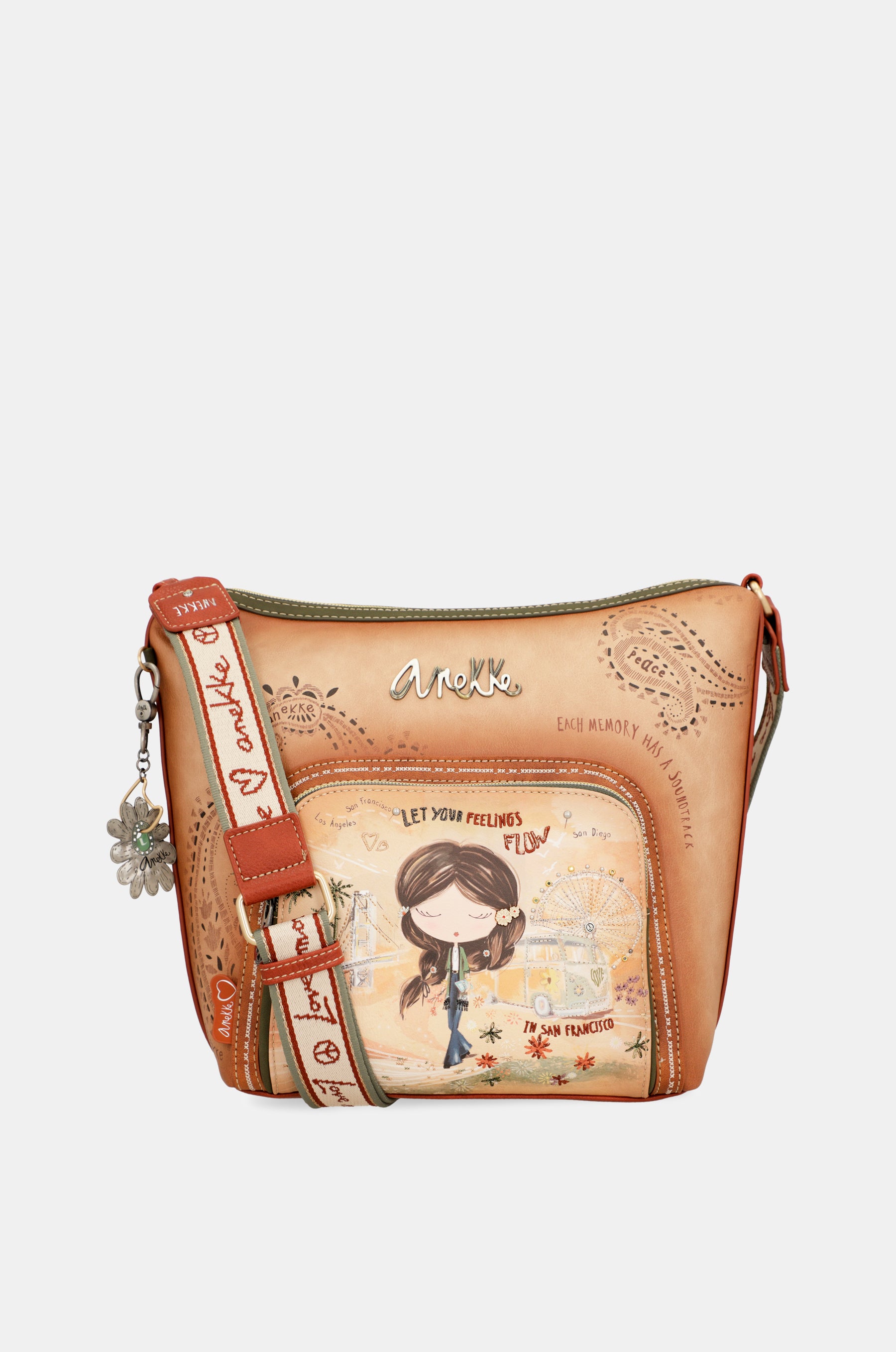 Sac bandoulière grand format camel Peace & Love