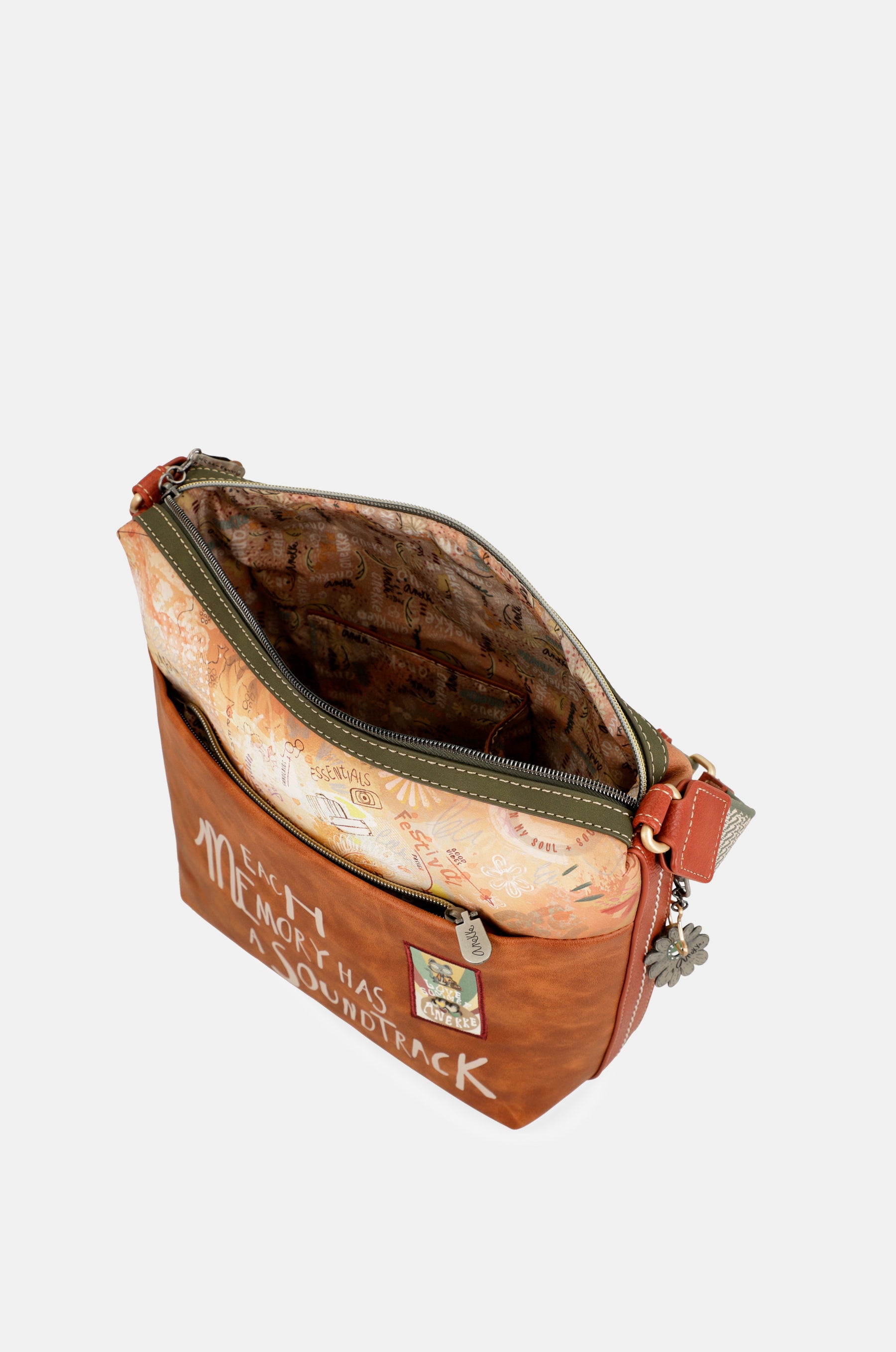 Sac bandoulière grand format camel Peace & Love