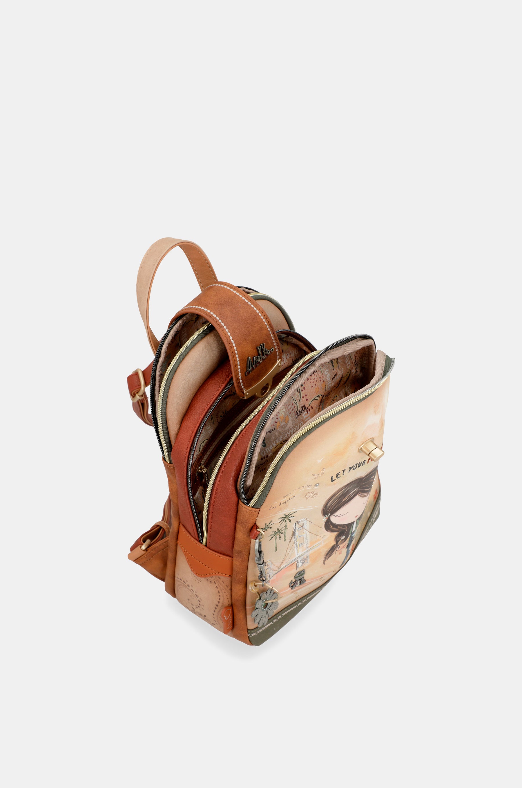Sac à dos compartiment triple camel Peace & Love