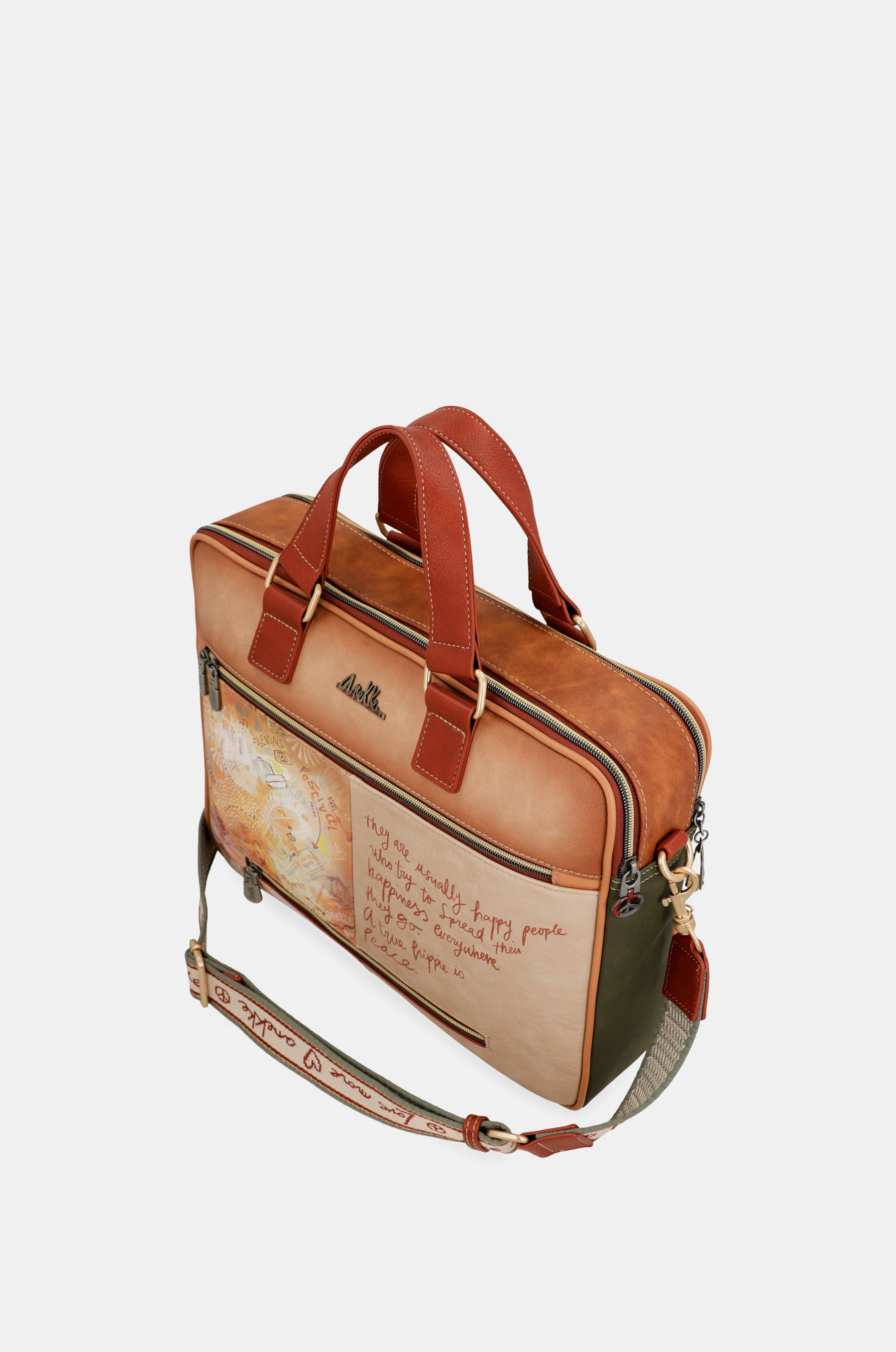 Porte-documents camel Peace & Love
