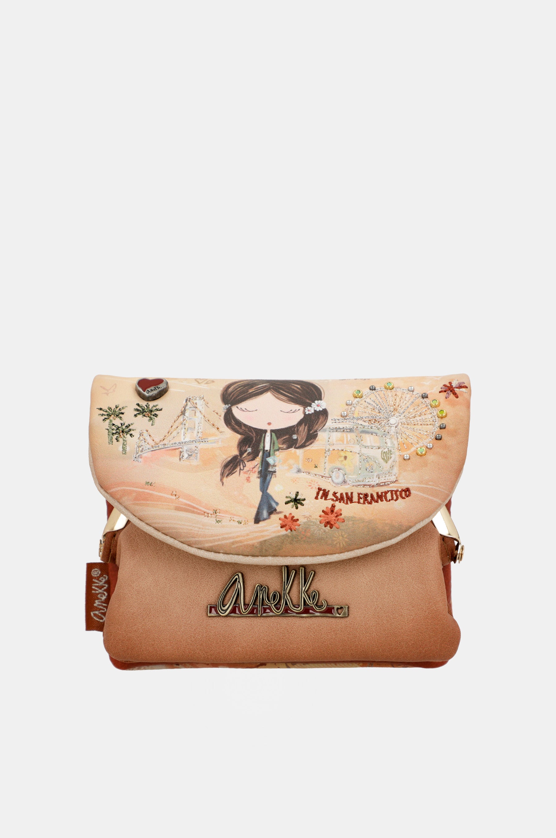 Porte-monnaie à rabat camel Peace & Love