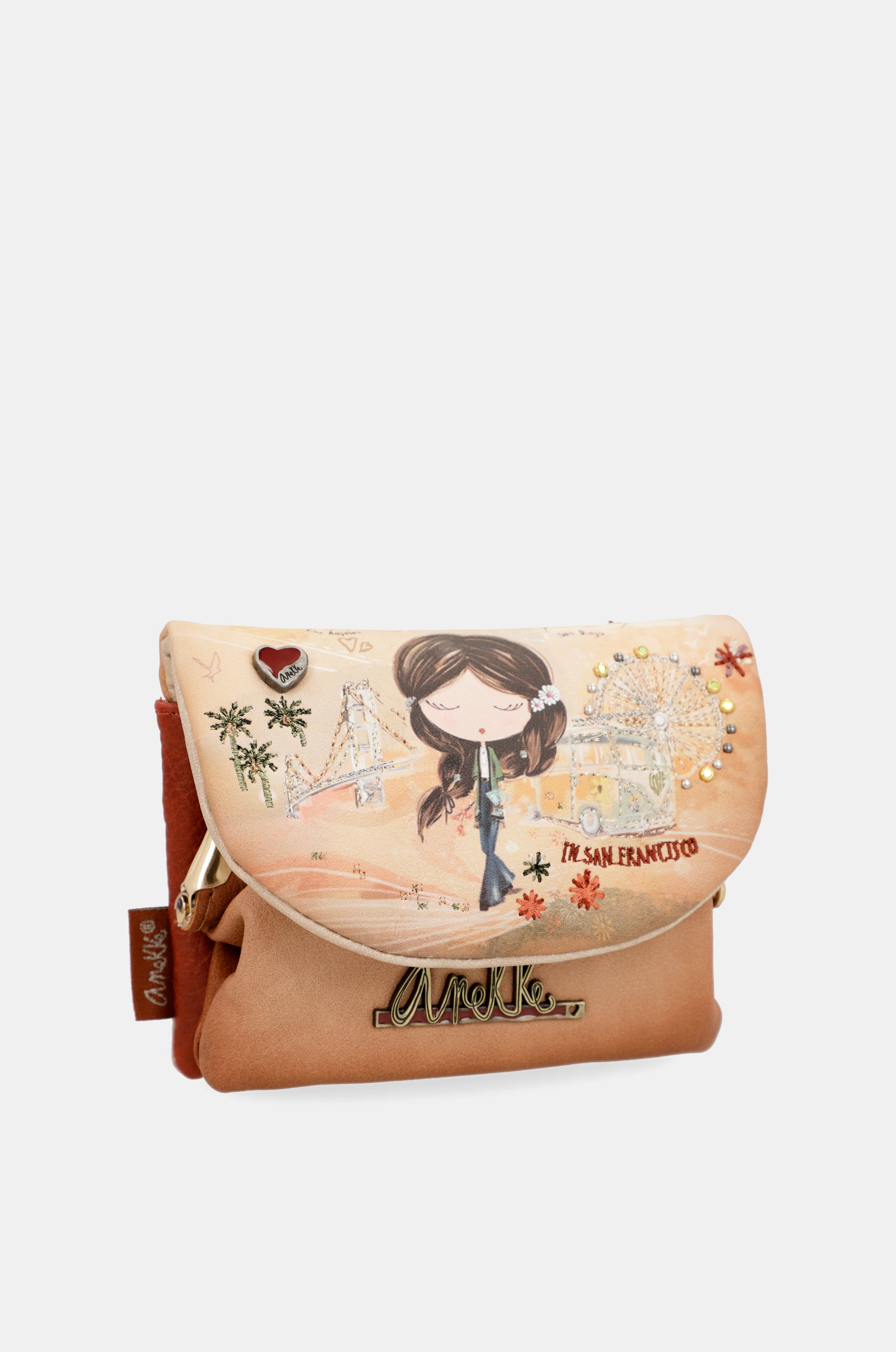 Porte-monnaie à rabat camel Peace & Love