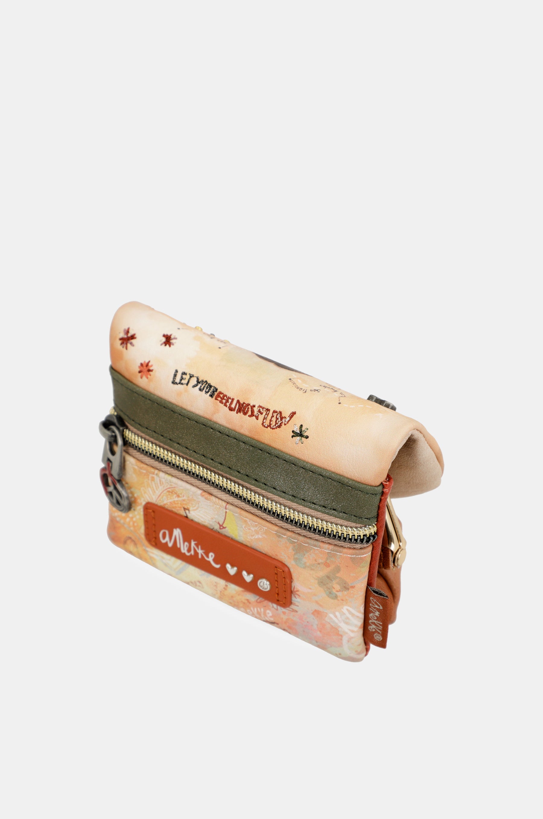 Porte-monnaie à rabat camel Peace & Love