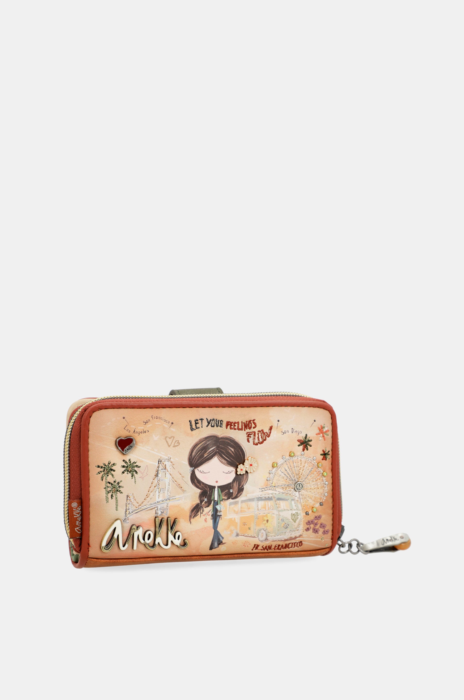 Portefeuille RFID moyen format camel Peace & Love