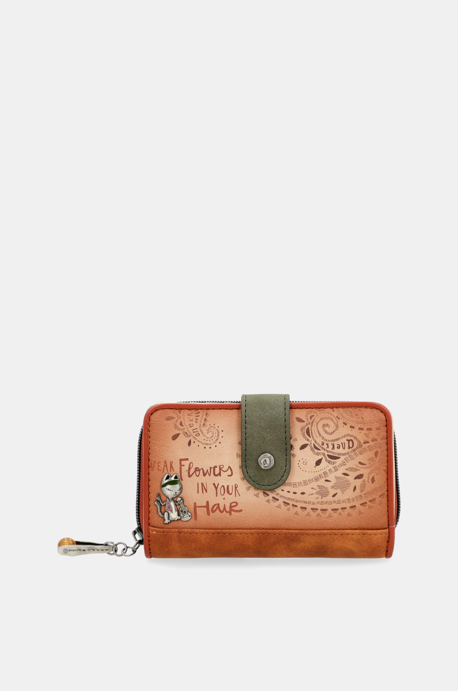 Portefeuille RFID moyen format camel Peace & Love