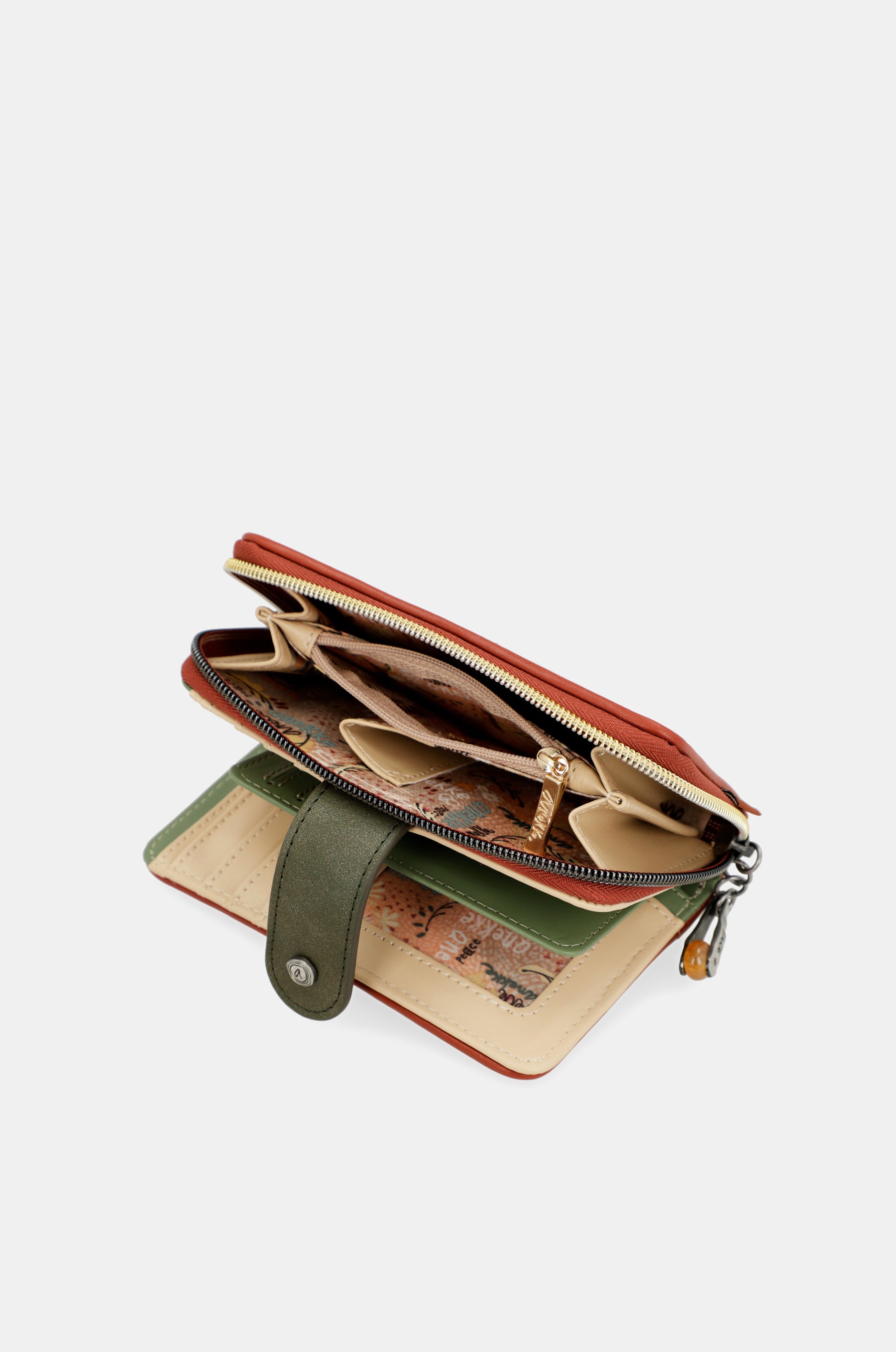 Portefeuille RFID moyen format camel Peace & Love