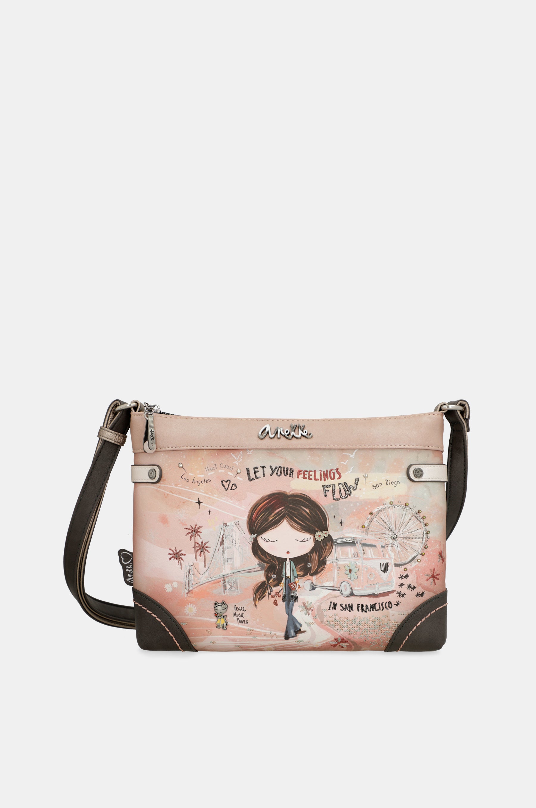 Sac bandoulière moyen format rose Peace & Love