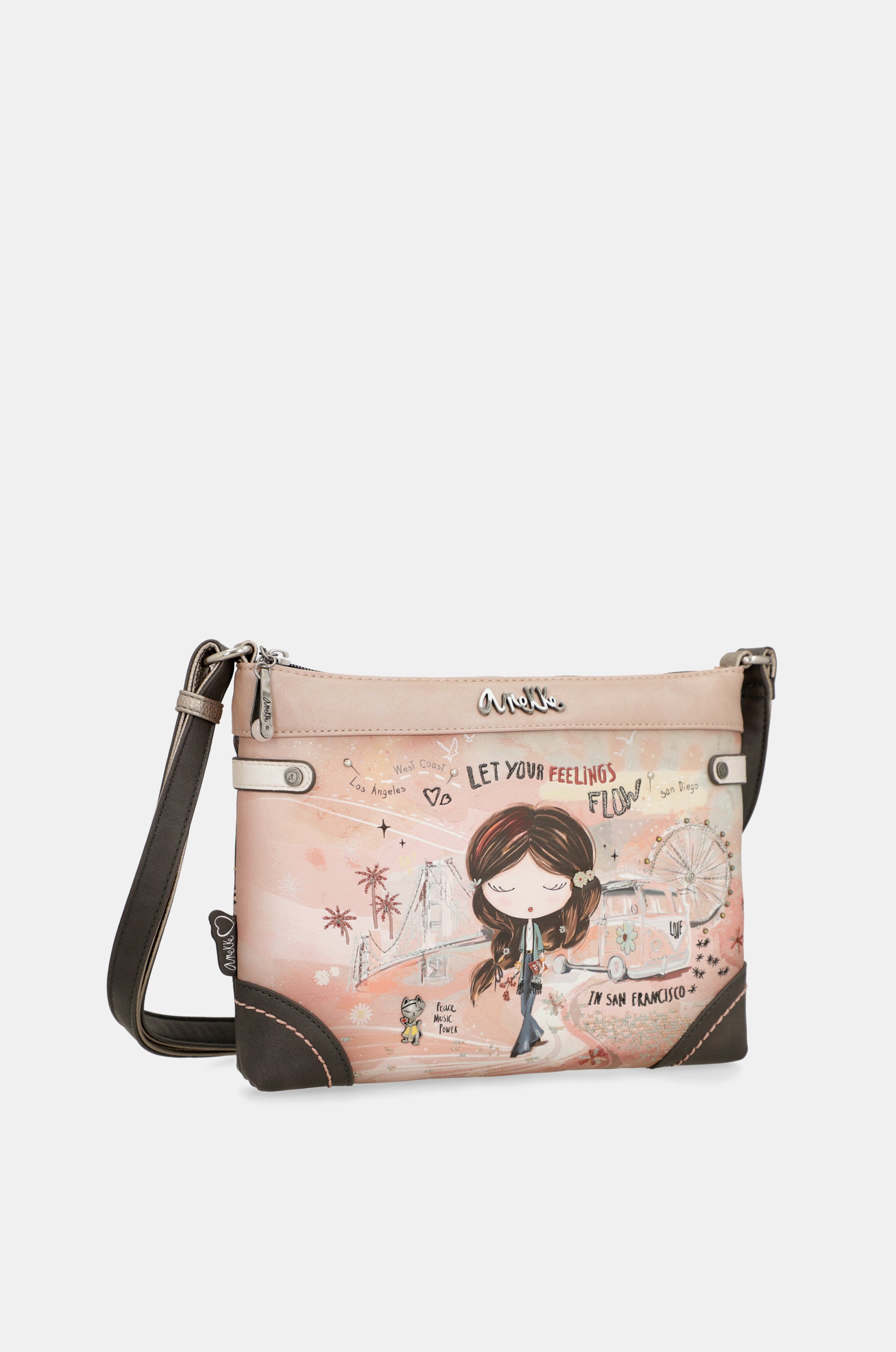 Sac bandoulière moyen format rose Peace & Love