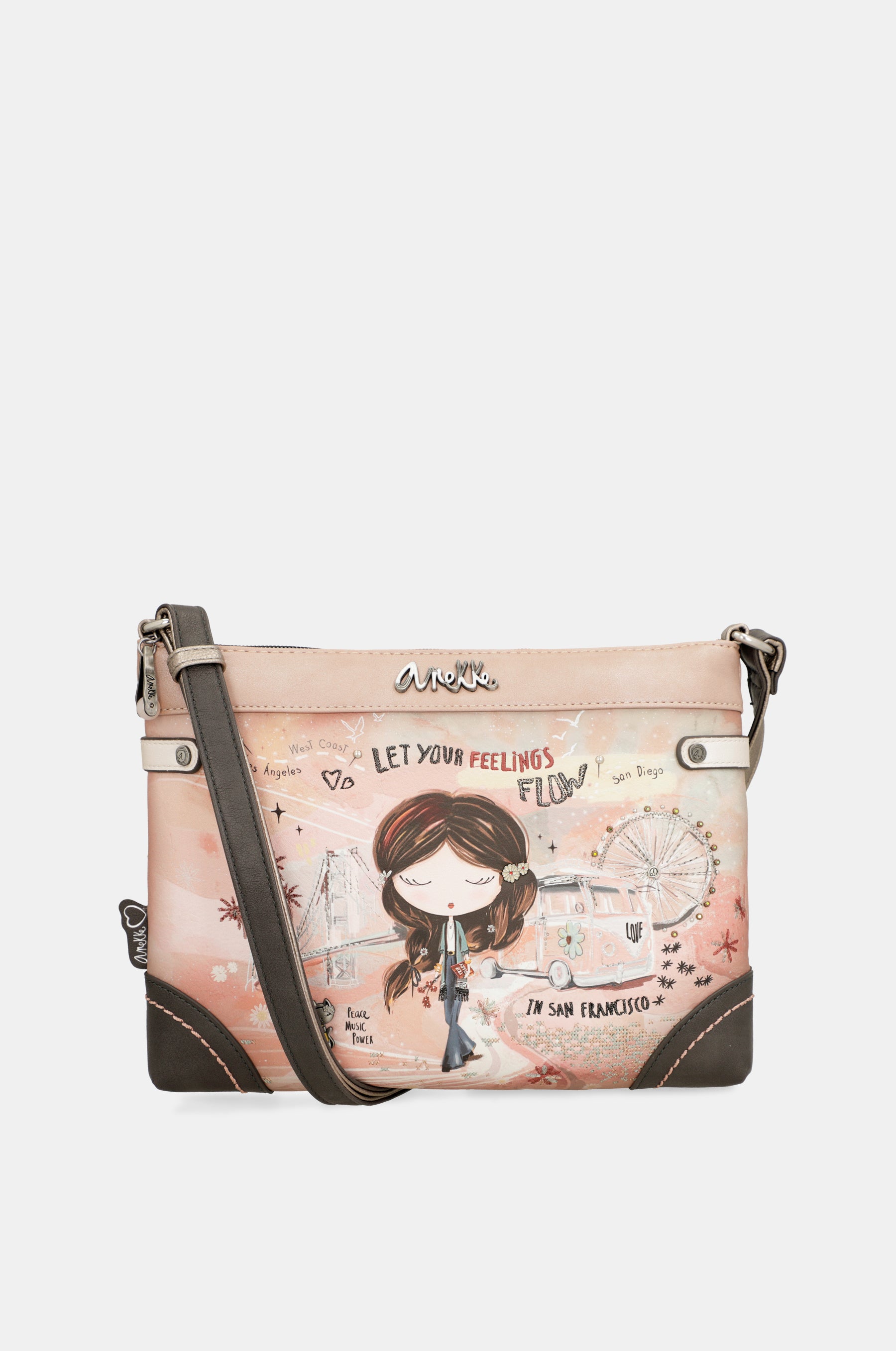 Sac bandoulière moyen format rose Peace & Love