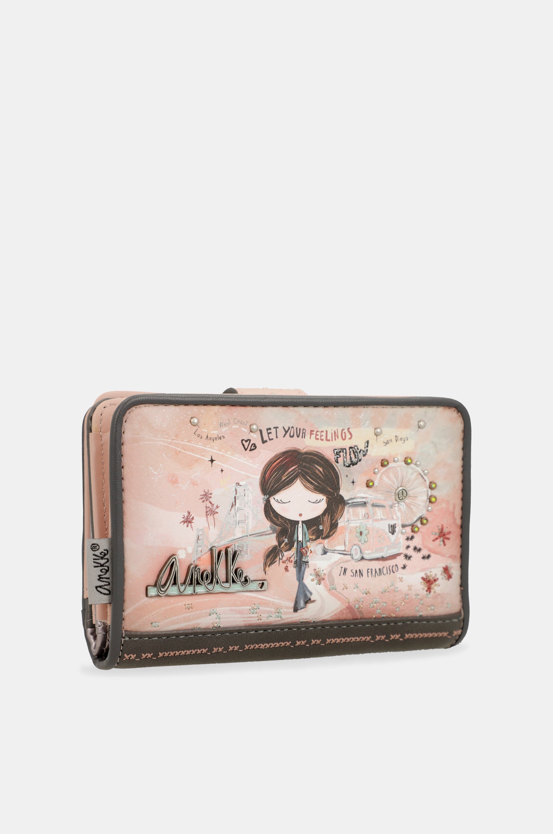 Portefeuille RFID moyen format rose Peace & Love