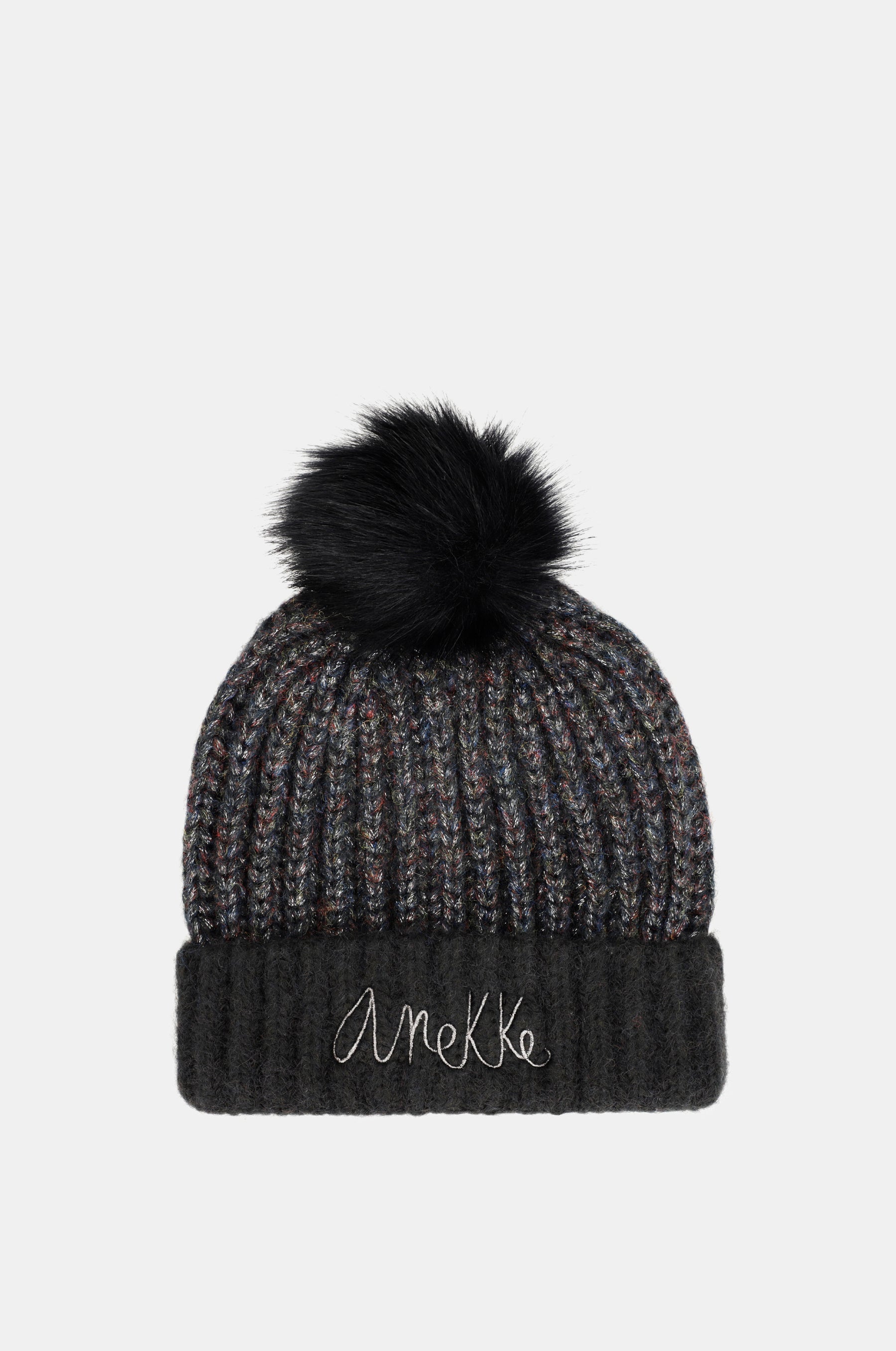 Bonnet en maille avec pompon, noir
