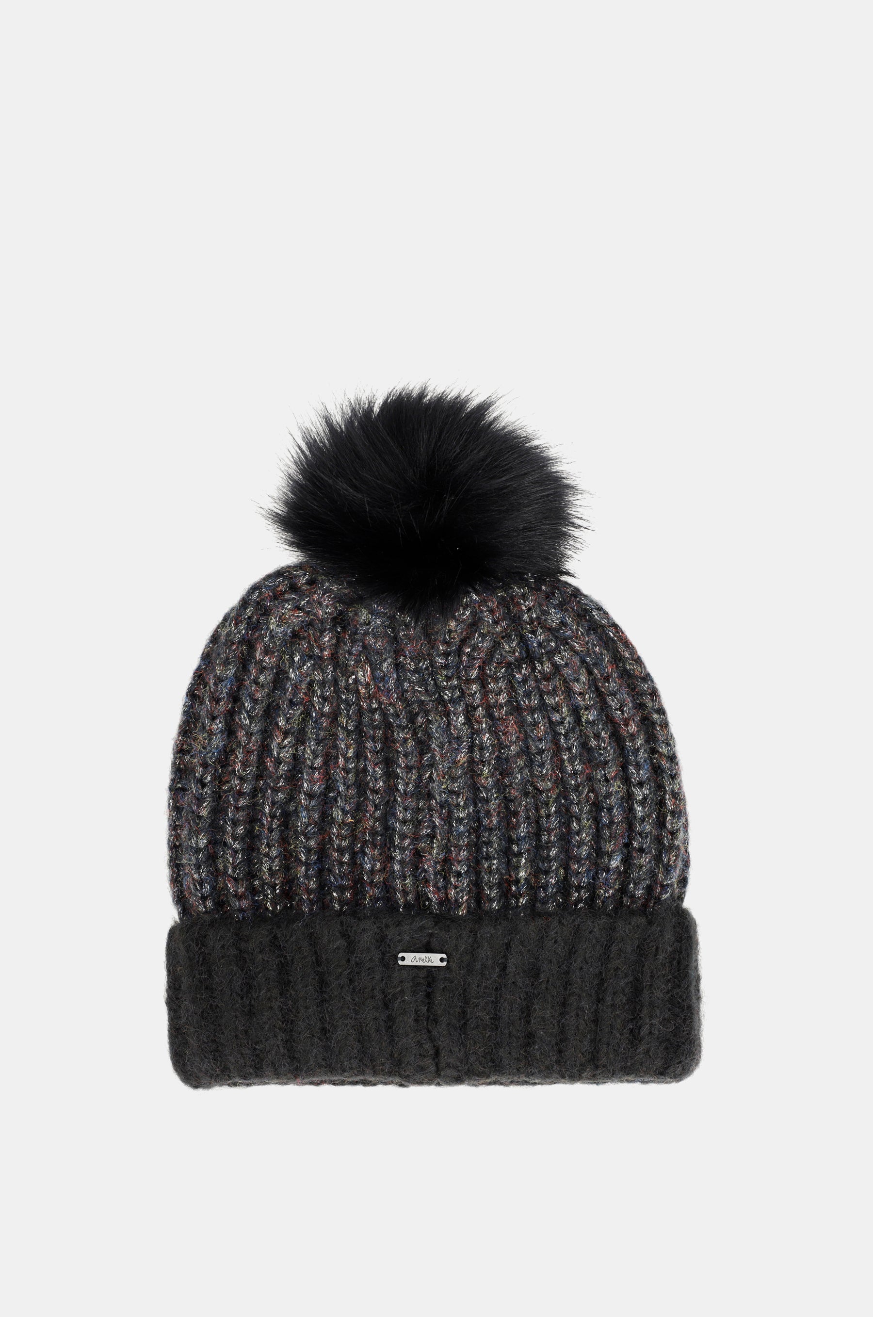 Bonnet en maille avec pompon, noir