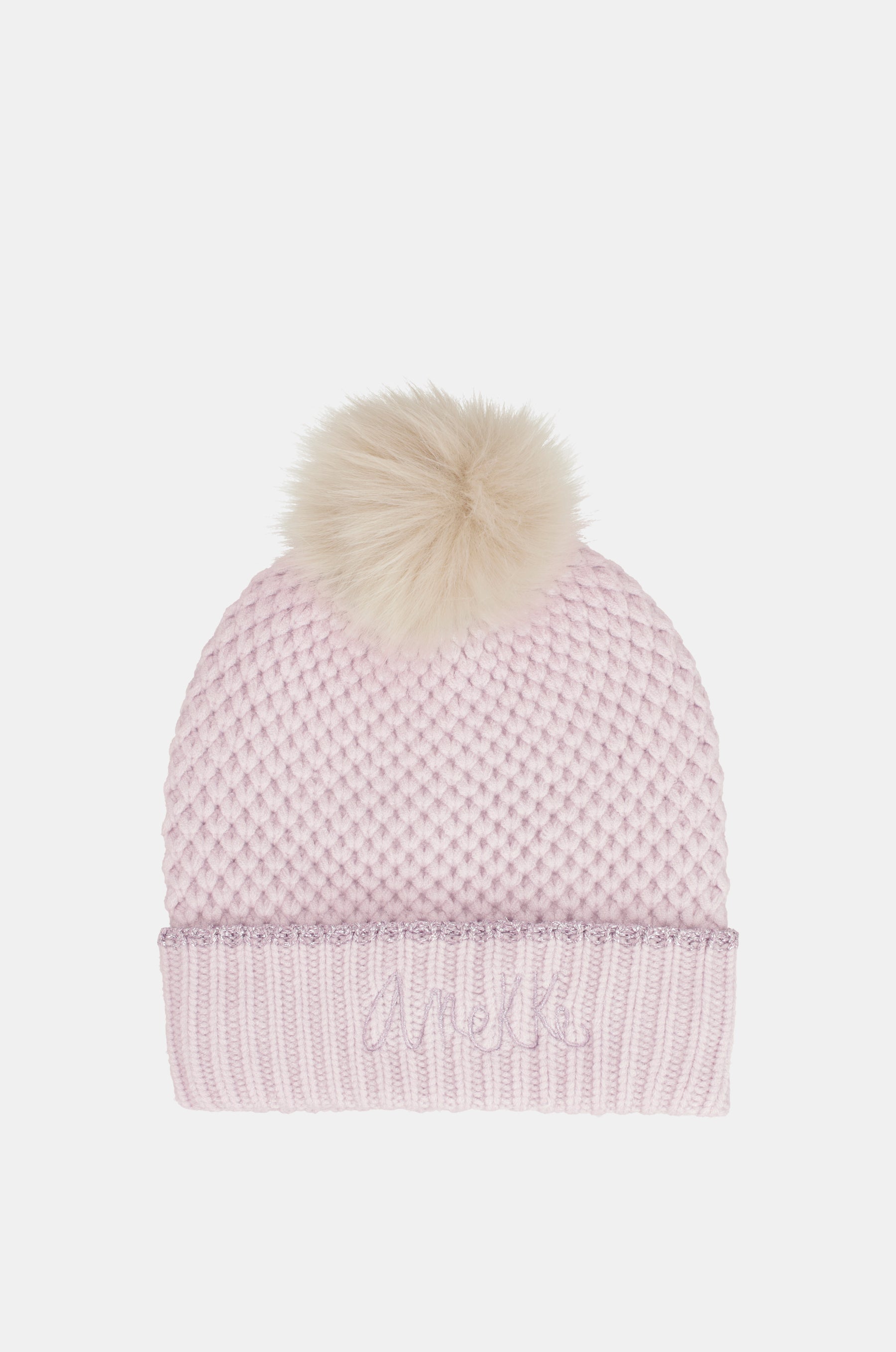 Bonnet en maille avec pompon, rose