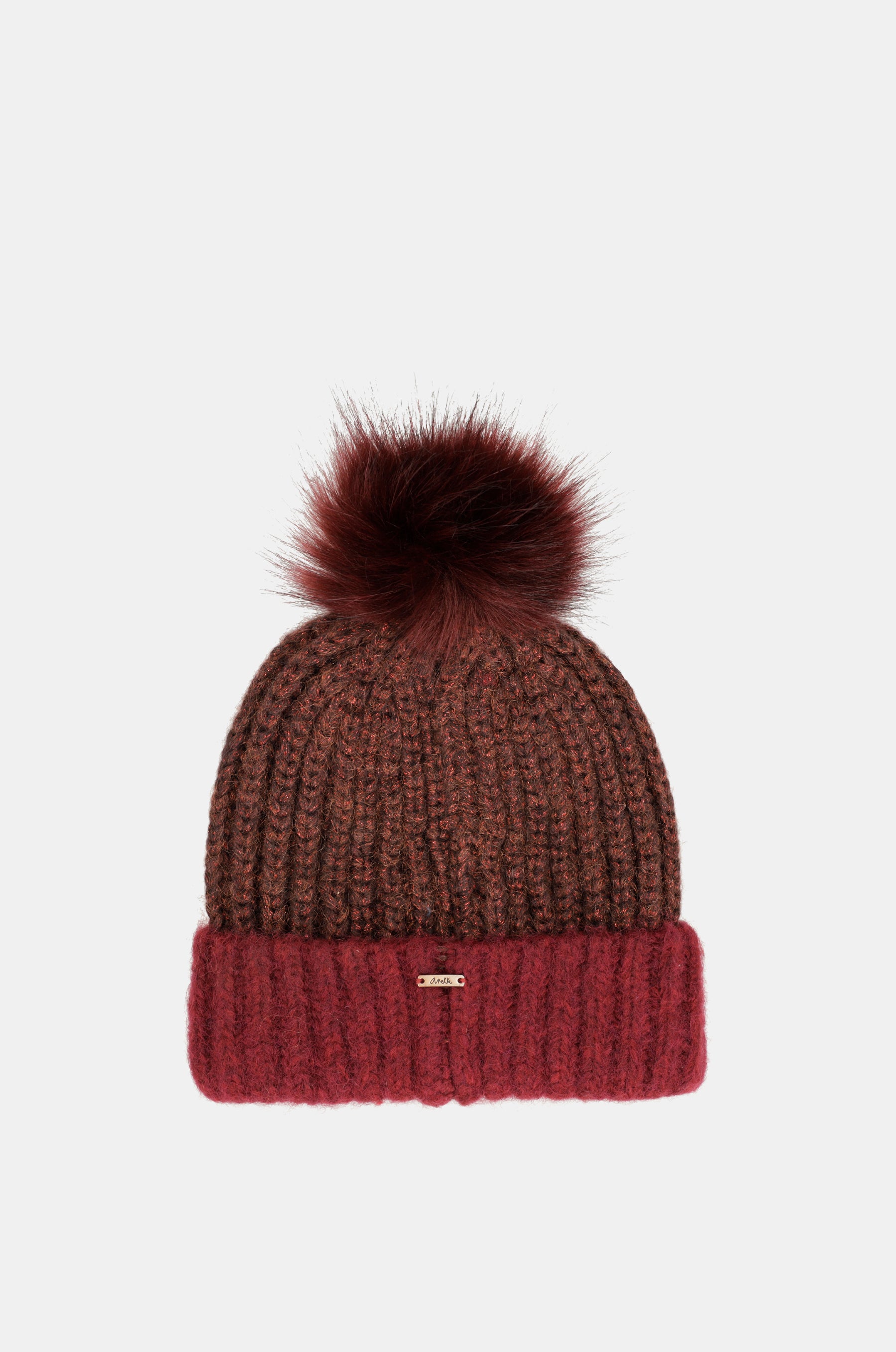 Bonnet en maille avec pompon, bordeaux