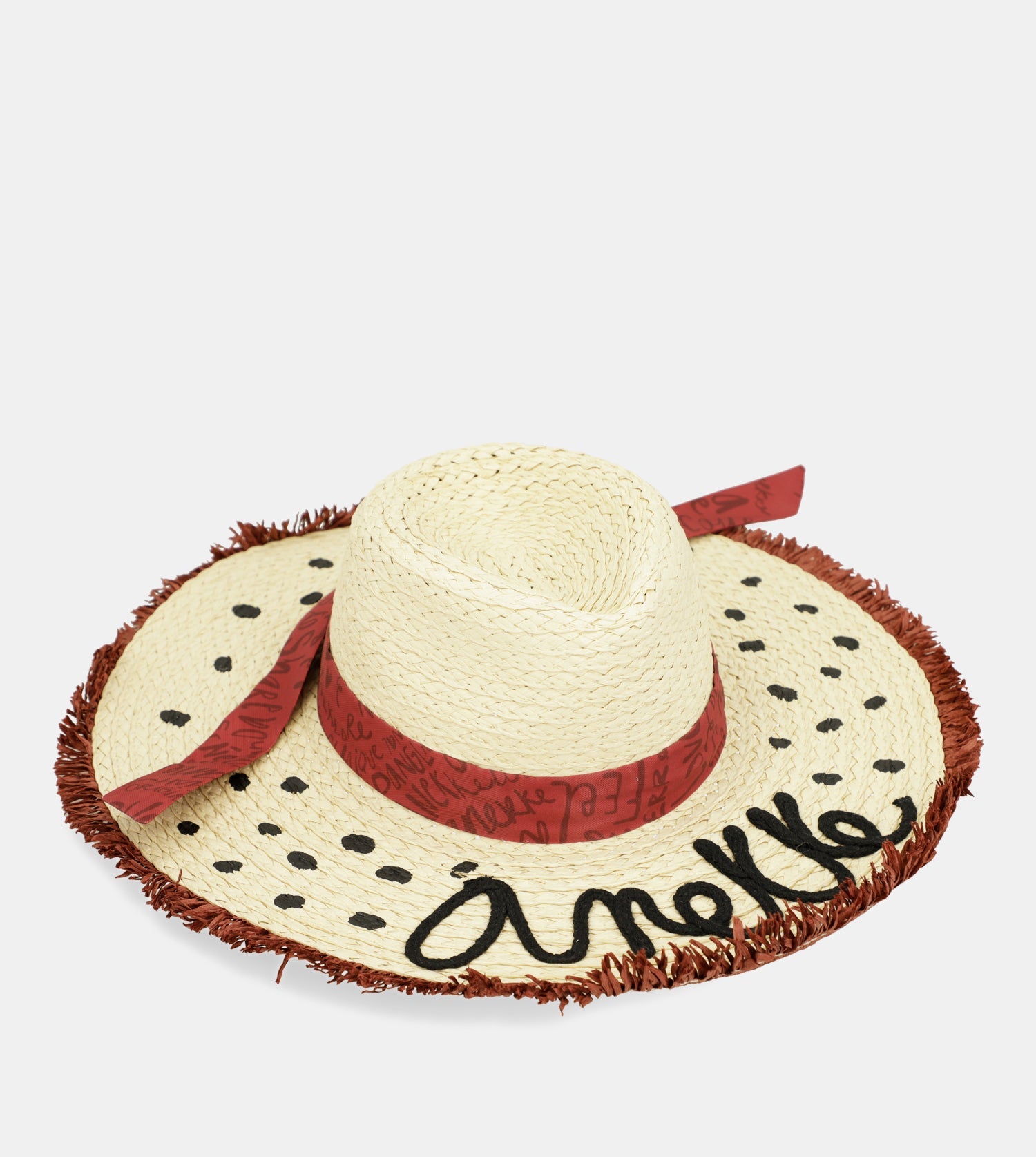 Chapeau en raphia à pois