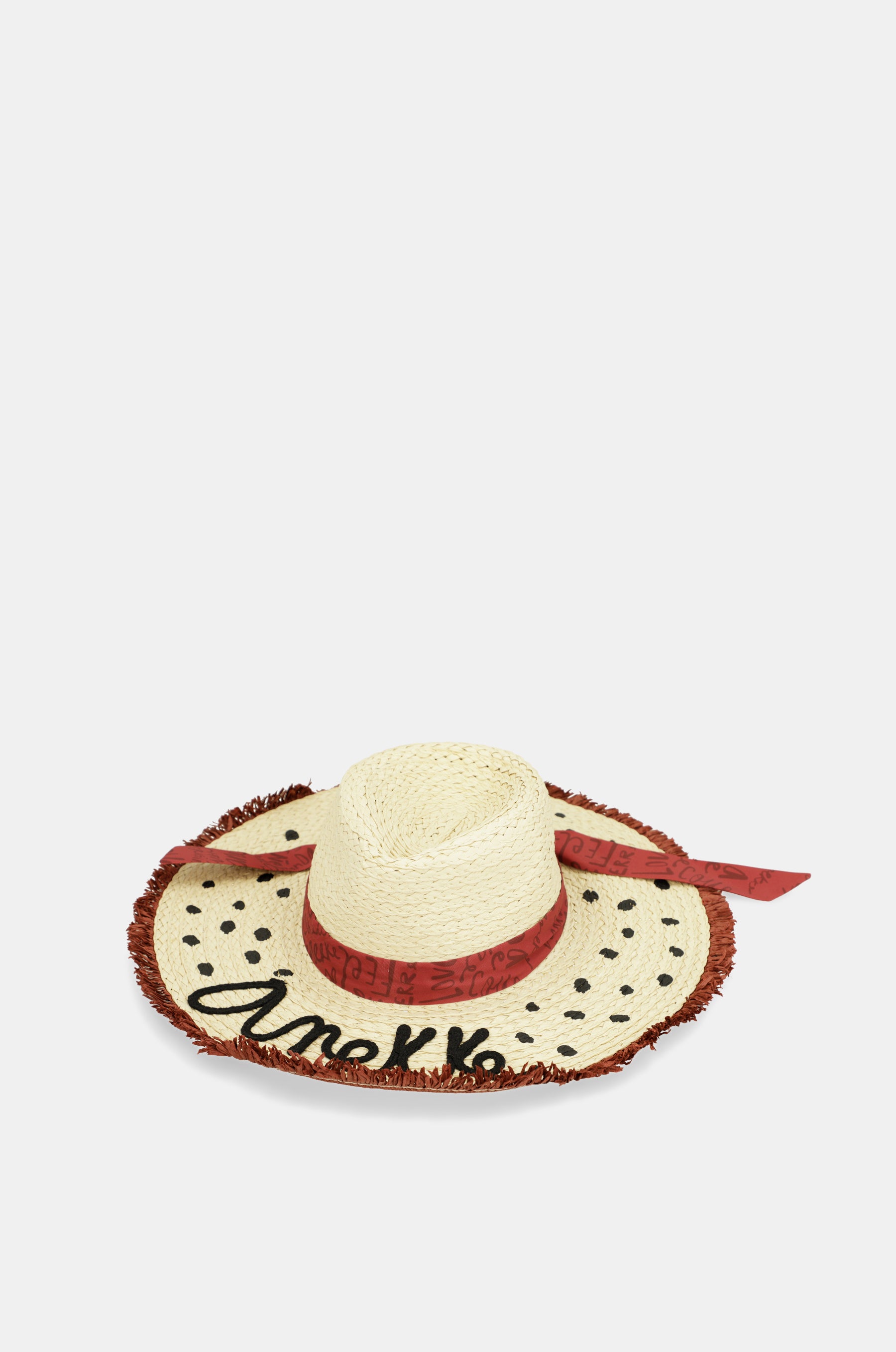 Chapeau en raphia à pois