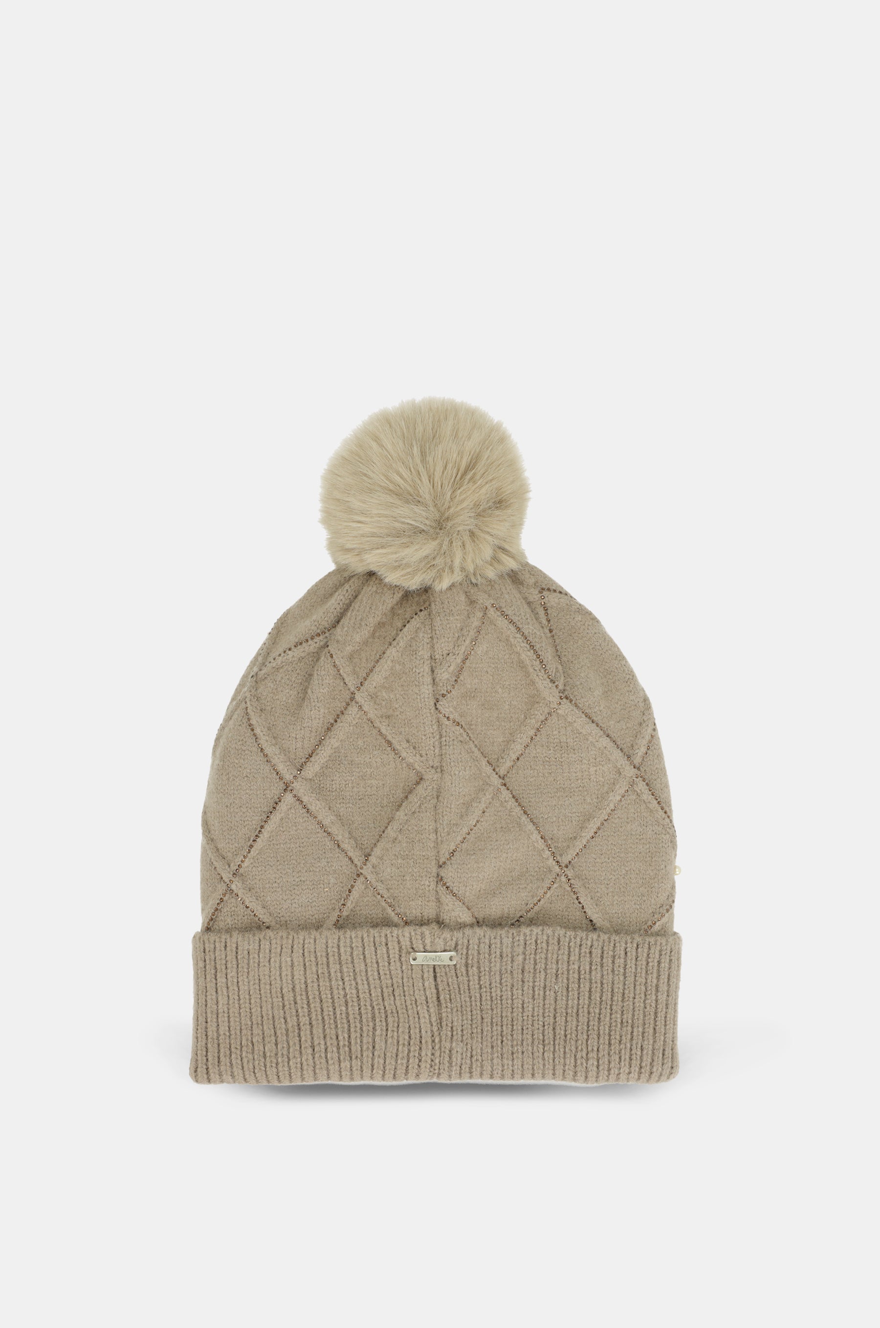 Bonnet en maille beige avec applications