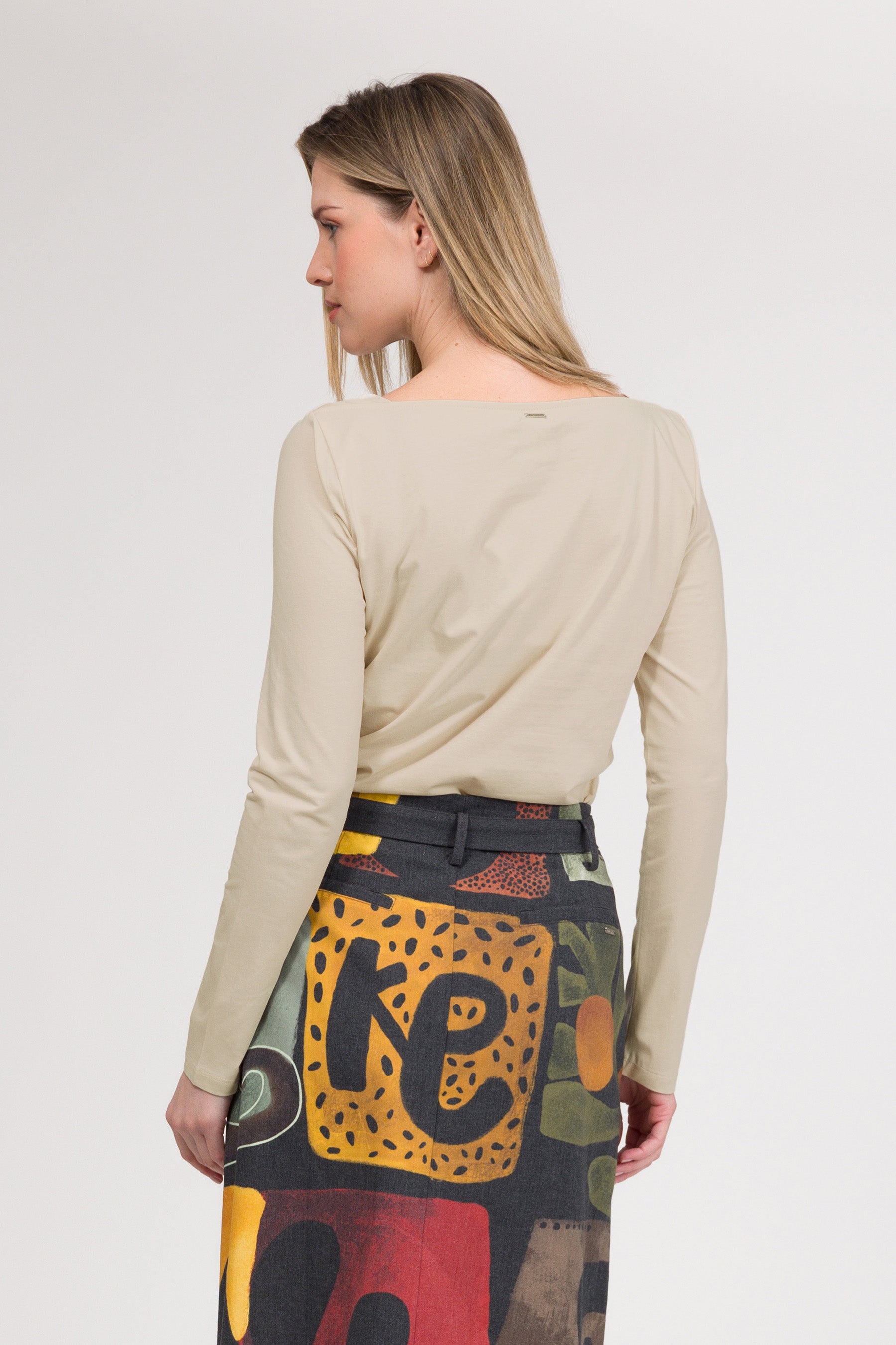 T-shirt à manches longues beige avec logo