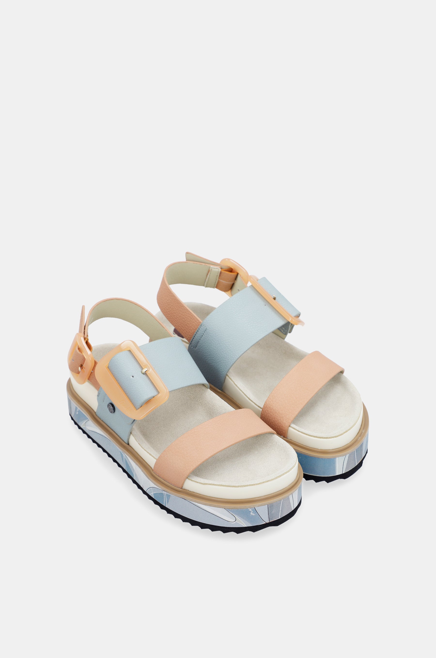 Sandales à plateforme bleues et rose-orangé