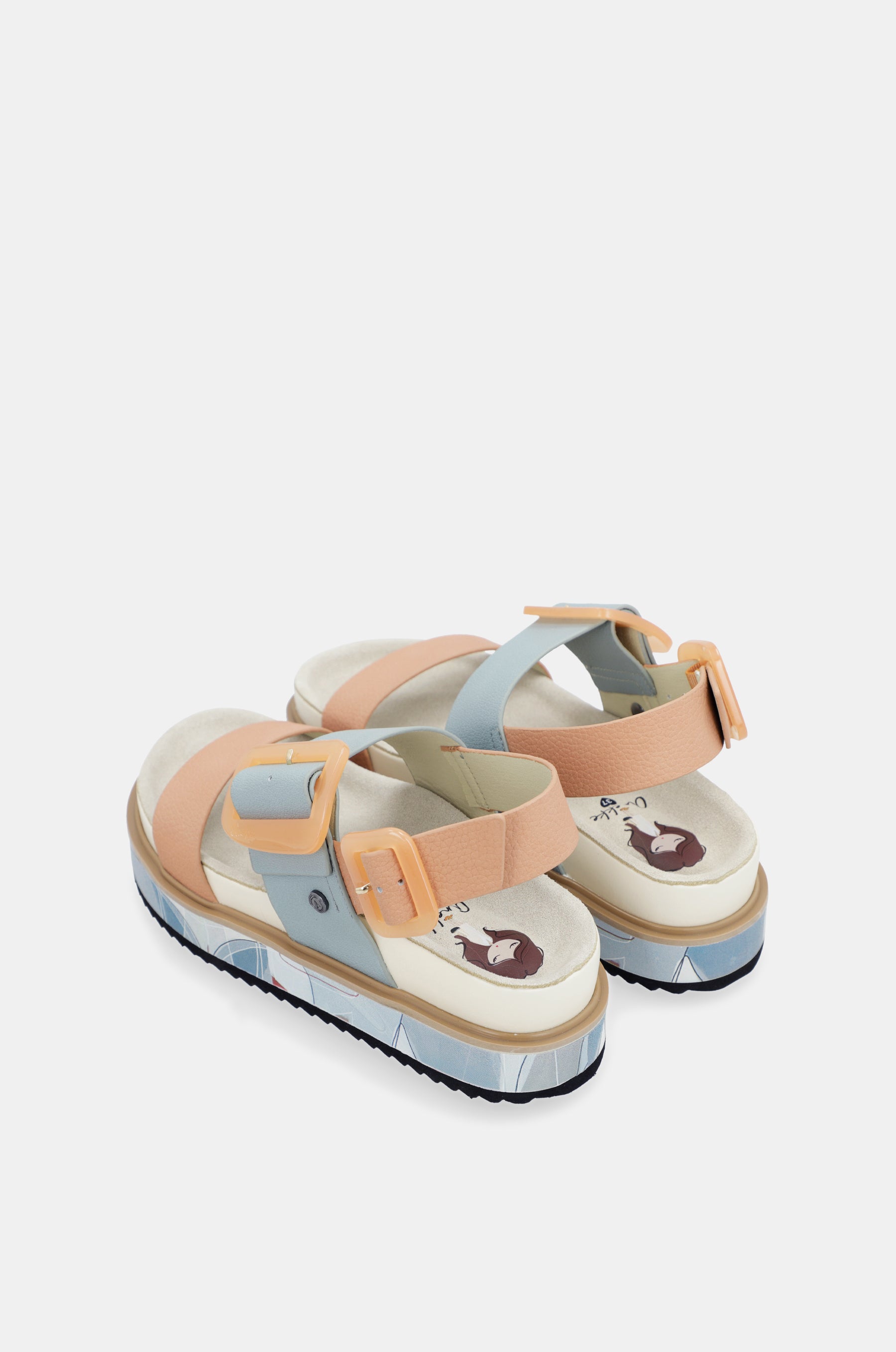 Sandales à plateforme bleues et rose-orangé