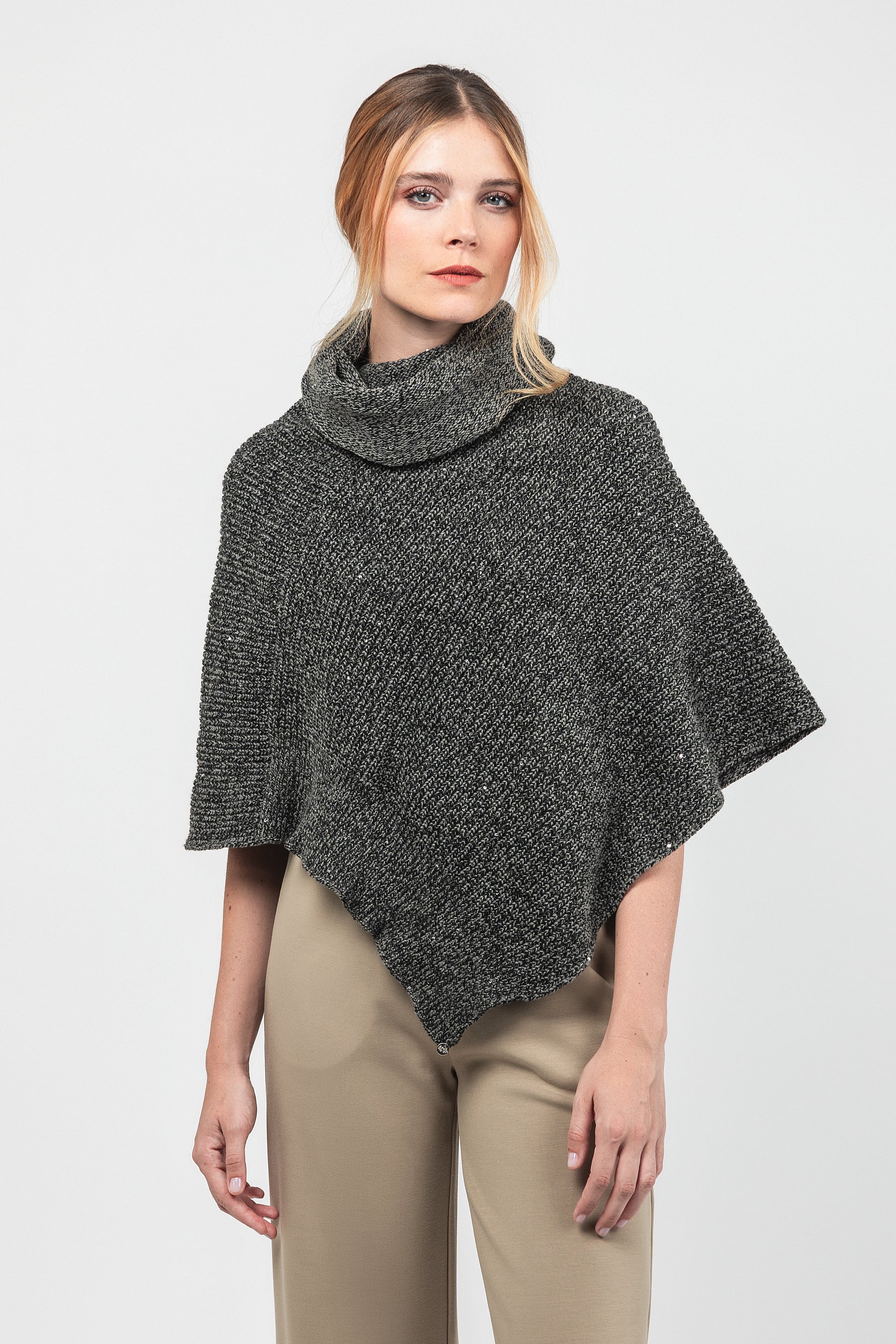 Poncho à col montant bleu