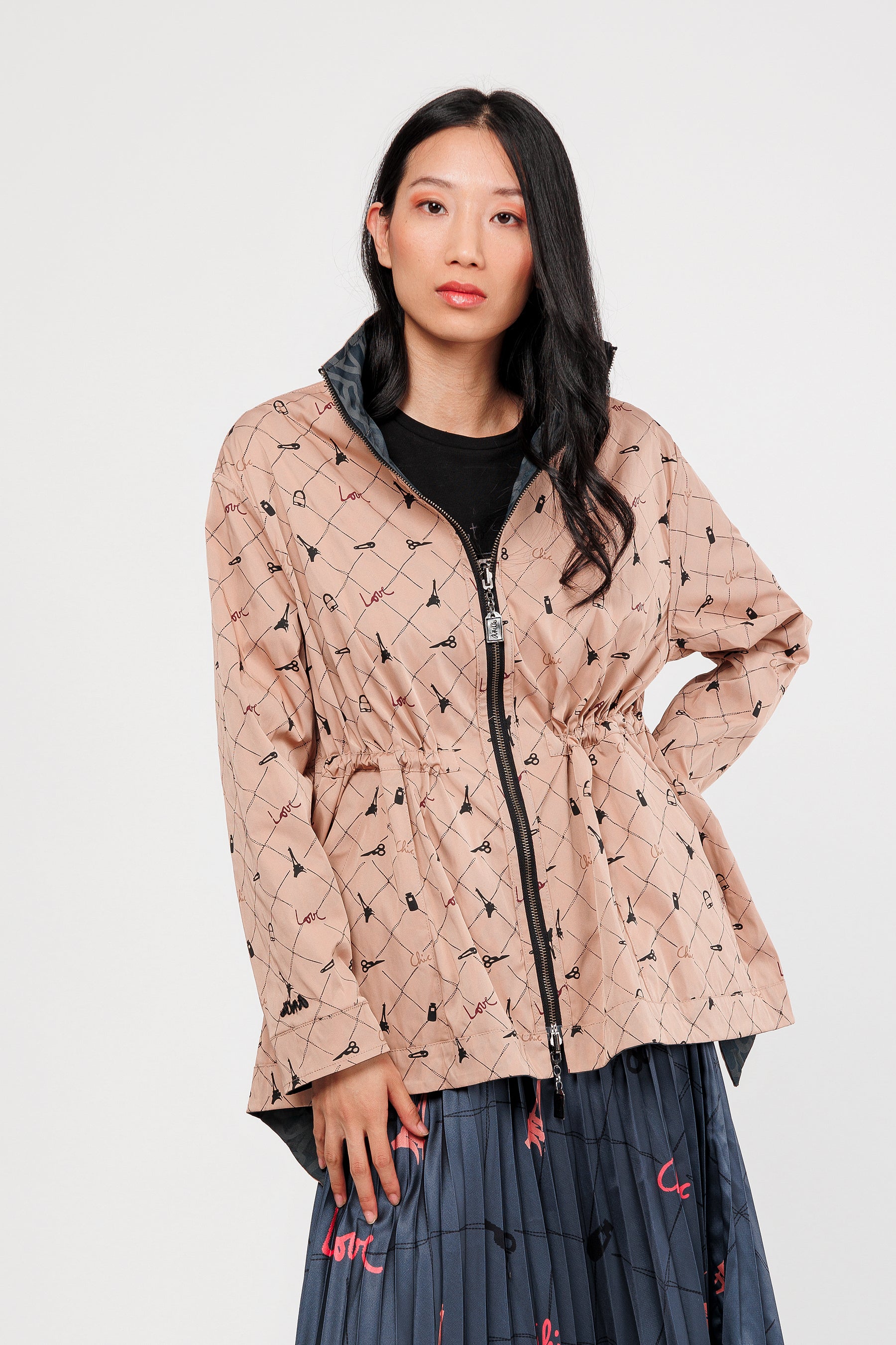 Veste réversible noir et beige