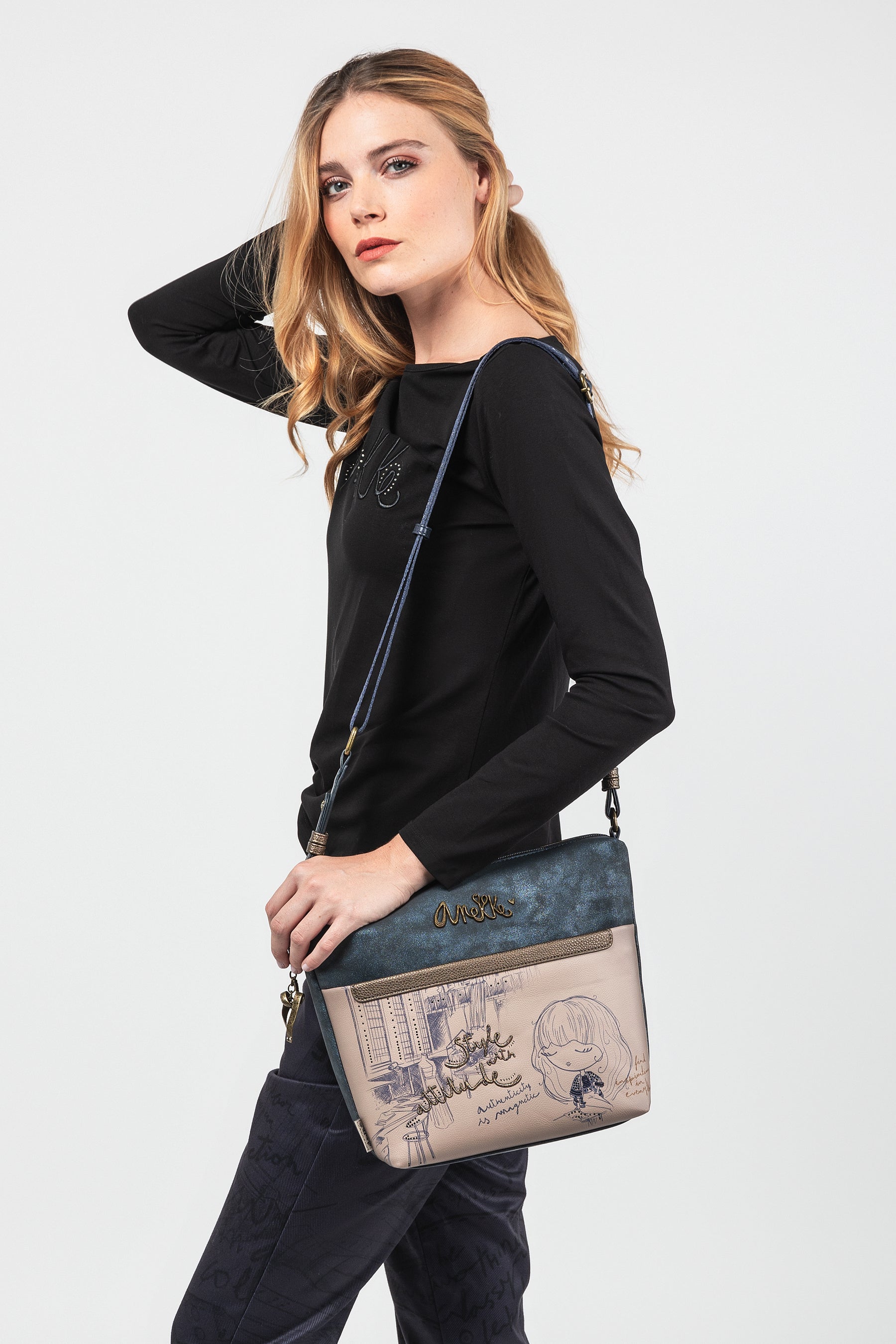 Sac bandoulière avec poche devant grand Studio