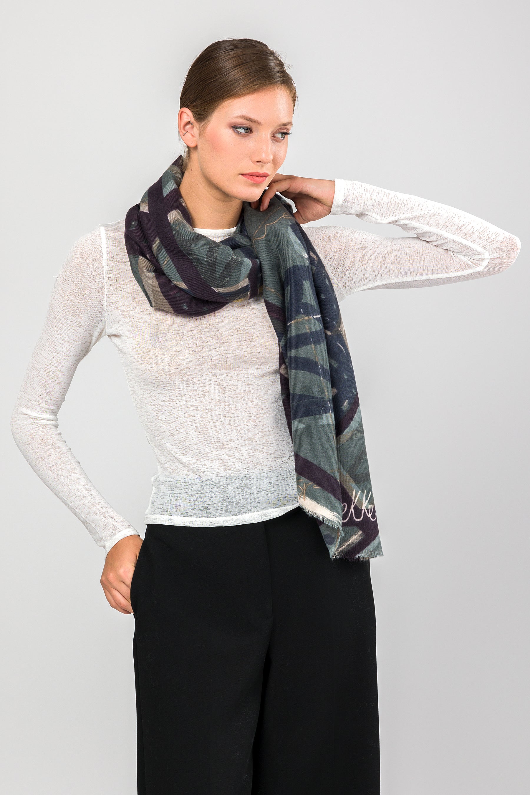 Pashmina bleu imprimé