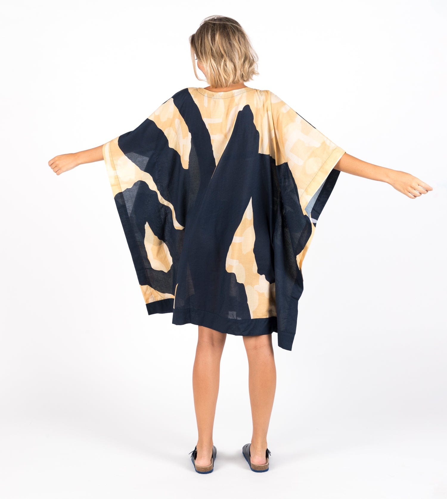 Kaftan à imprimé bleu marine