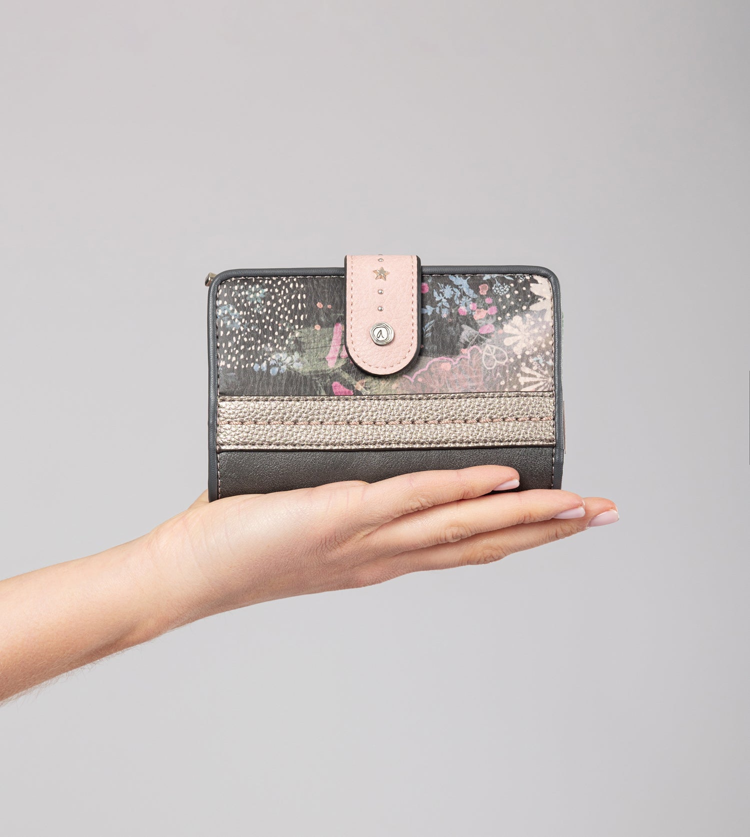 Portefeuille RFID moyen format rose Peace & Love