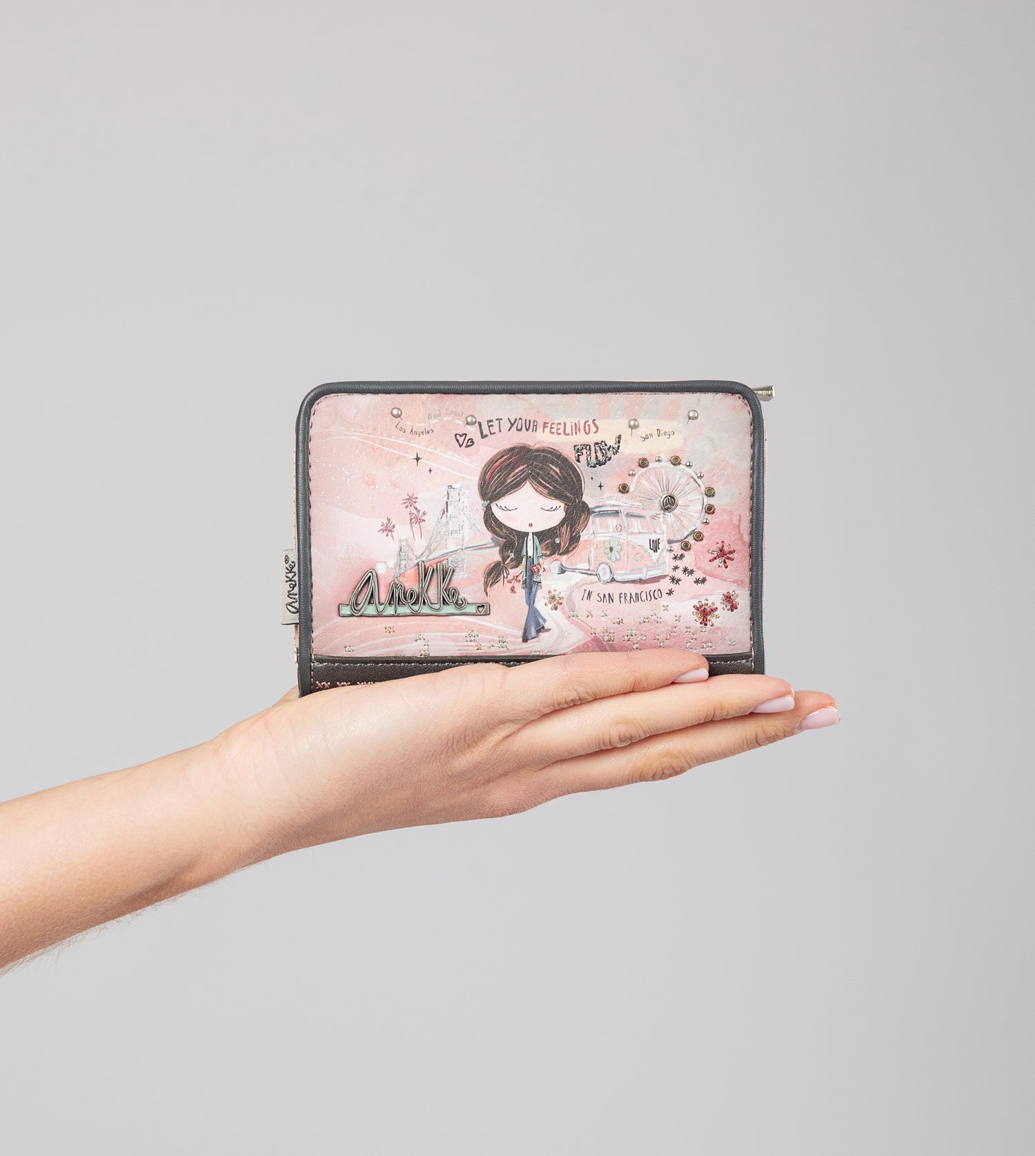 Portefeuille RFID moyen format rose Peace & Love