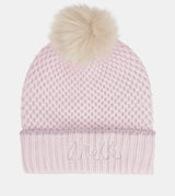 Bonnet en maille avec pompon, rose