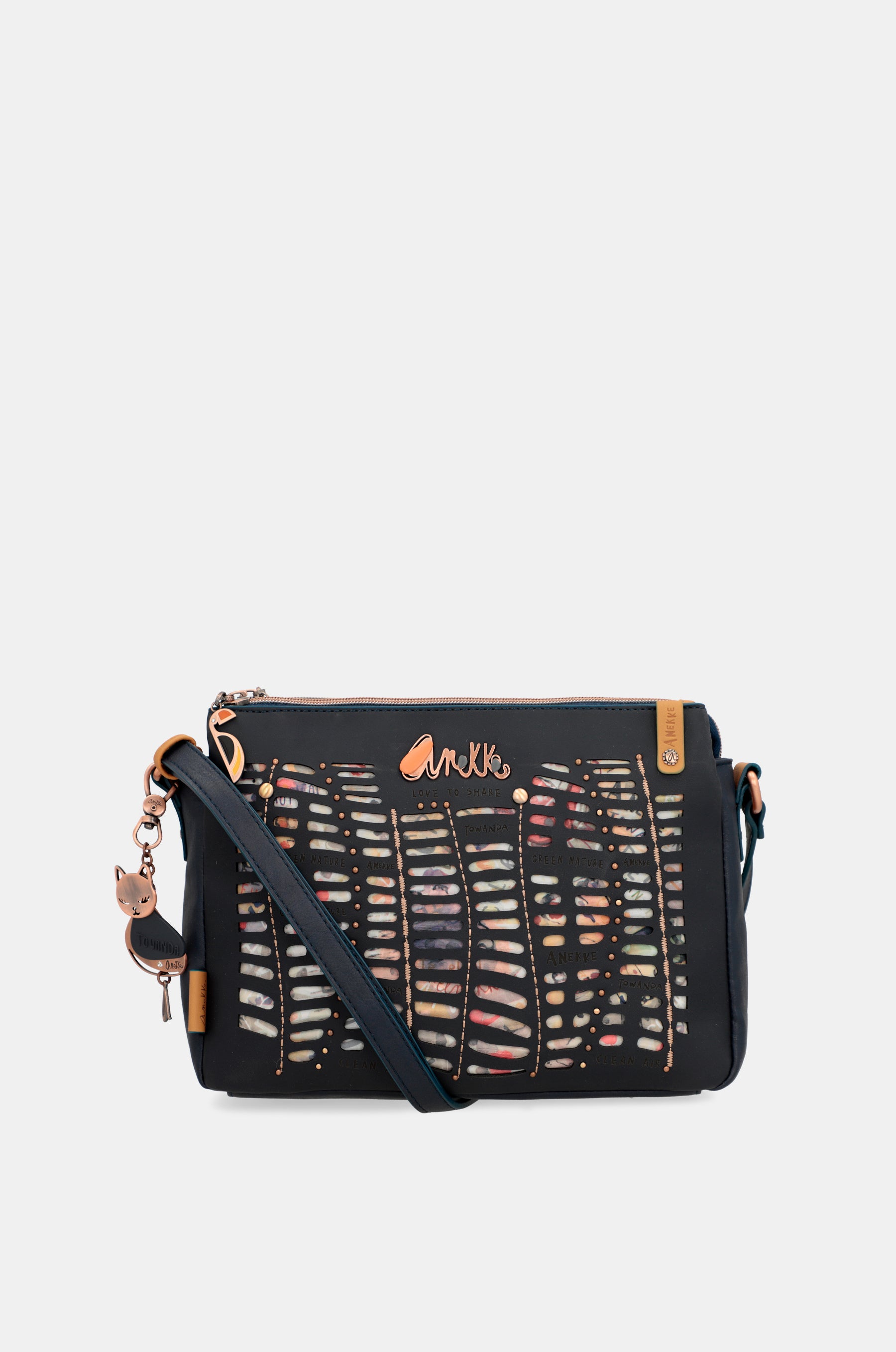 Nature Pachamama Navy Blue Crossbody Sac avec trois compartiments