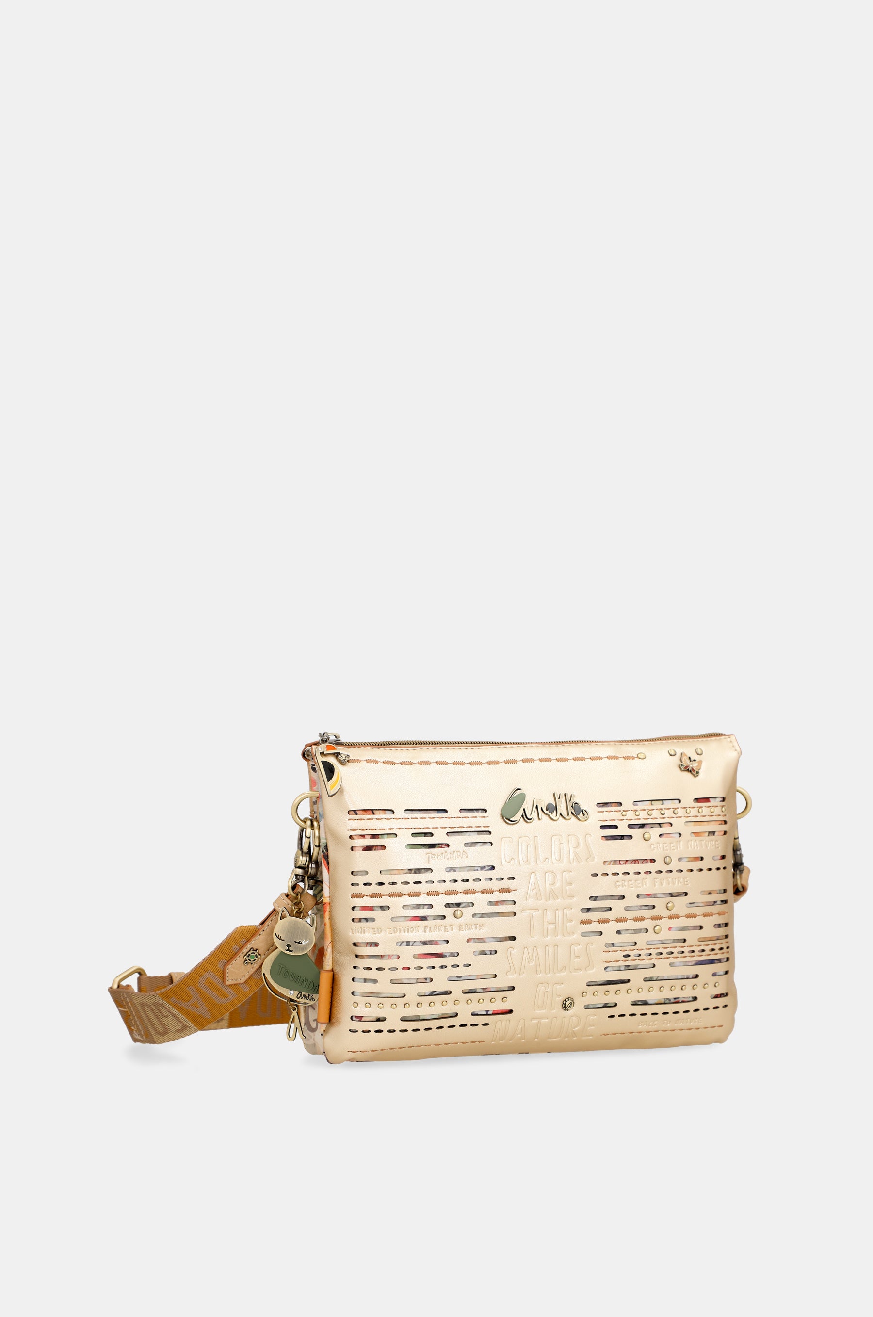 Nature Pachamama Golden Crossbody Sac avec deux compartiments