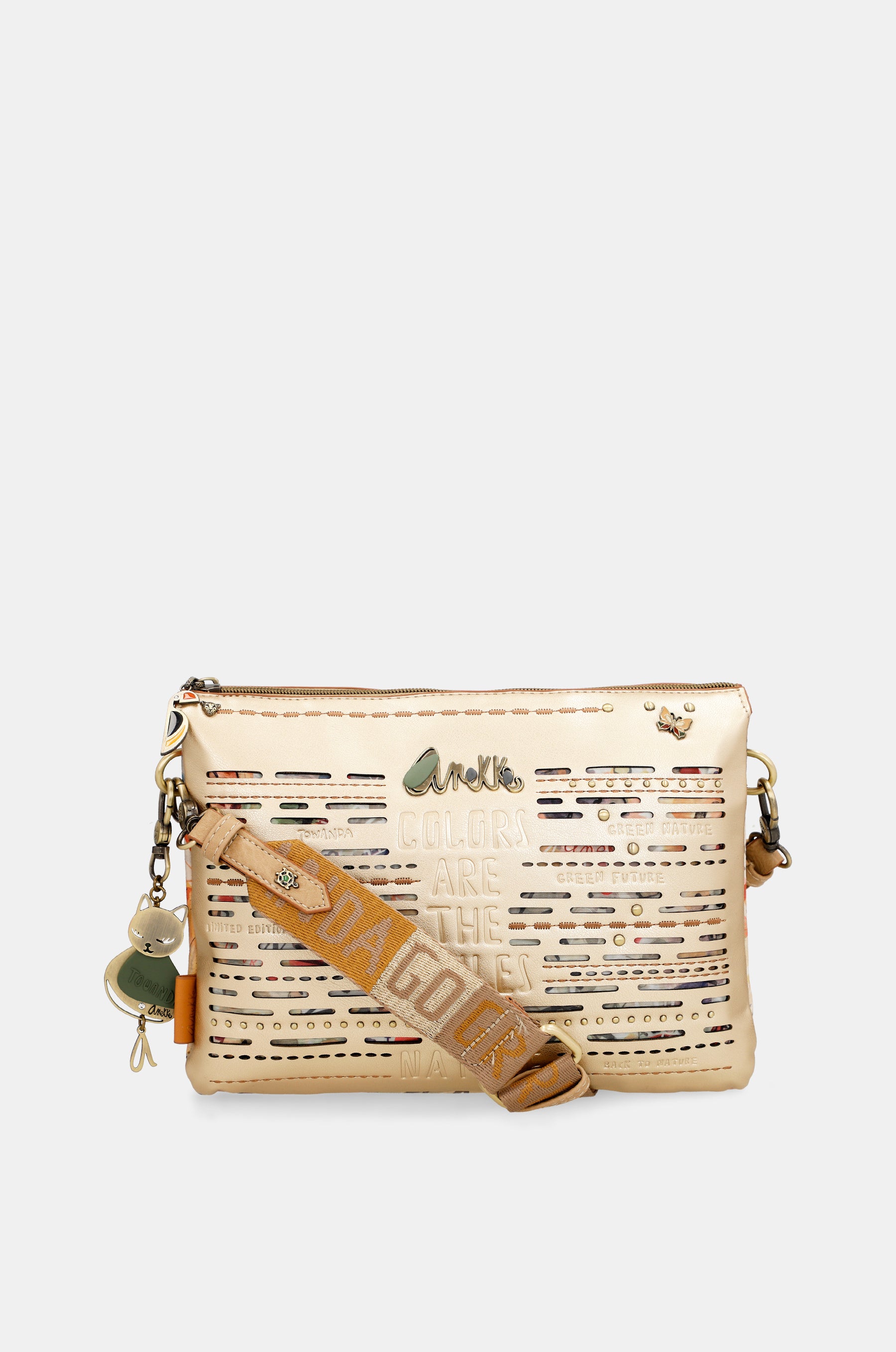 Nature Pachamama Golden Crossbody Sac avec deux compartiments